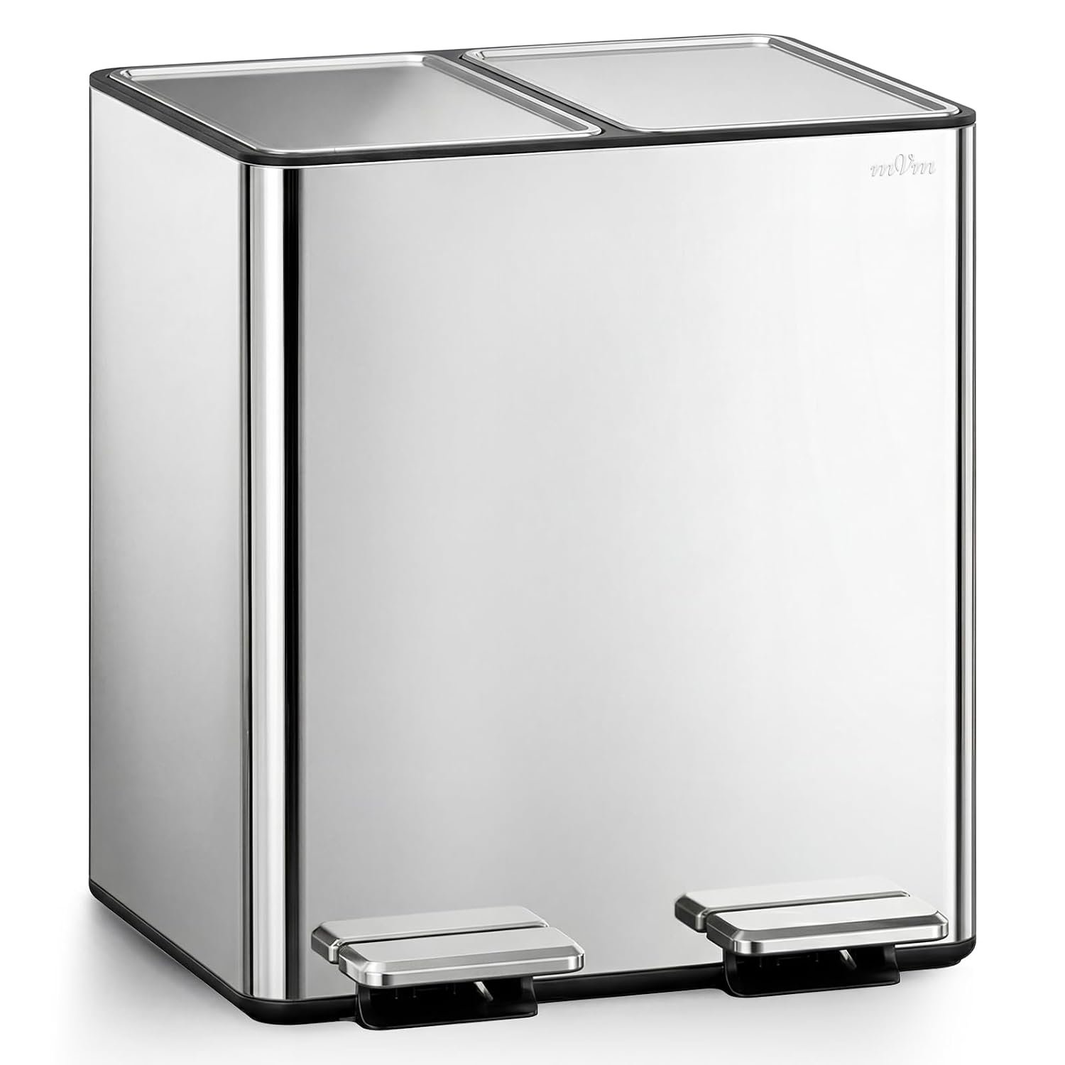 mVm 8 Gal Trash Can, 2 x 4 Gal Dual Compartment Garbage Can with Pedal, Modern Kitchen Office Trash Can(Silver)