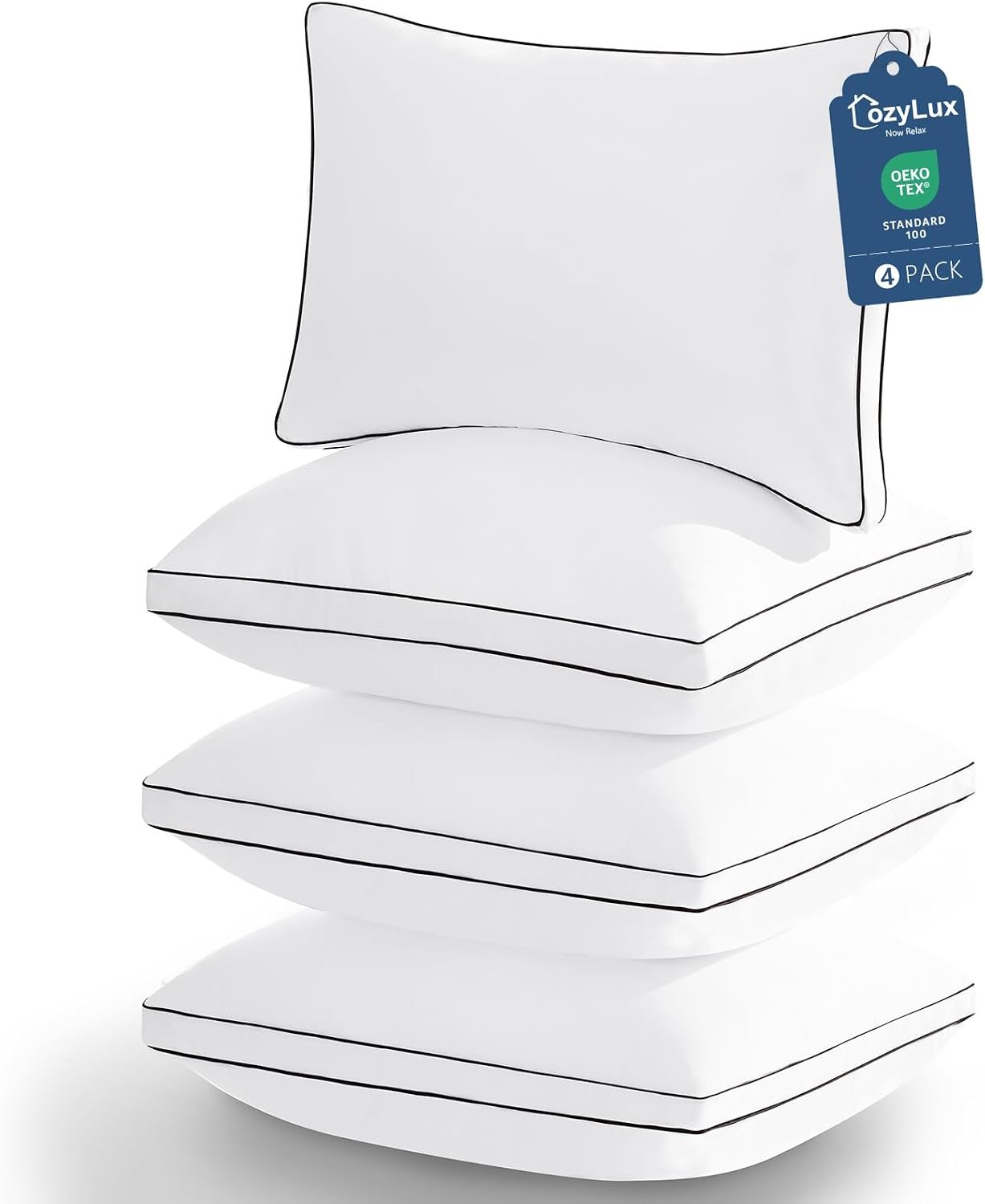 CozyLux Pillows Queen Size Set of 4, Soft and Supportive 3D Down Alternative Bed Pillow for Sleeping 4 Pack White, Luxury Hotel Quality Gusseted Bedding Pillow for Back, Stomach or Side Sleepers 18×28
