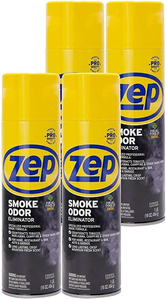 Zep Smoke Odor Eliminator Aerosol, Clear, 16 oz (Pack of 4) ZUSOE16 – Eliminate Cannabis (Marijuana) and Tobacco Odors