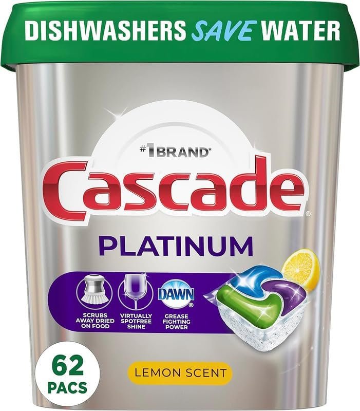 Cascade Platinum Dishwasher Pods, Dishwasher Detergent Pod, Dishwasher Soap Pod, Actionpacs Dish Washing Pod, Lemon, 62 Count Dishwasher Detergent Pods – 1 Pack