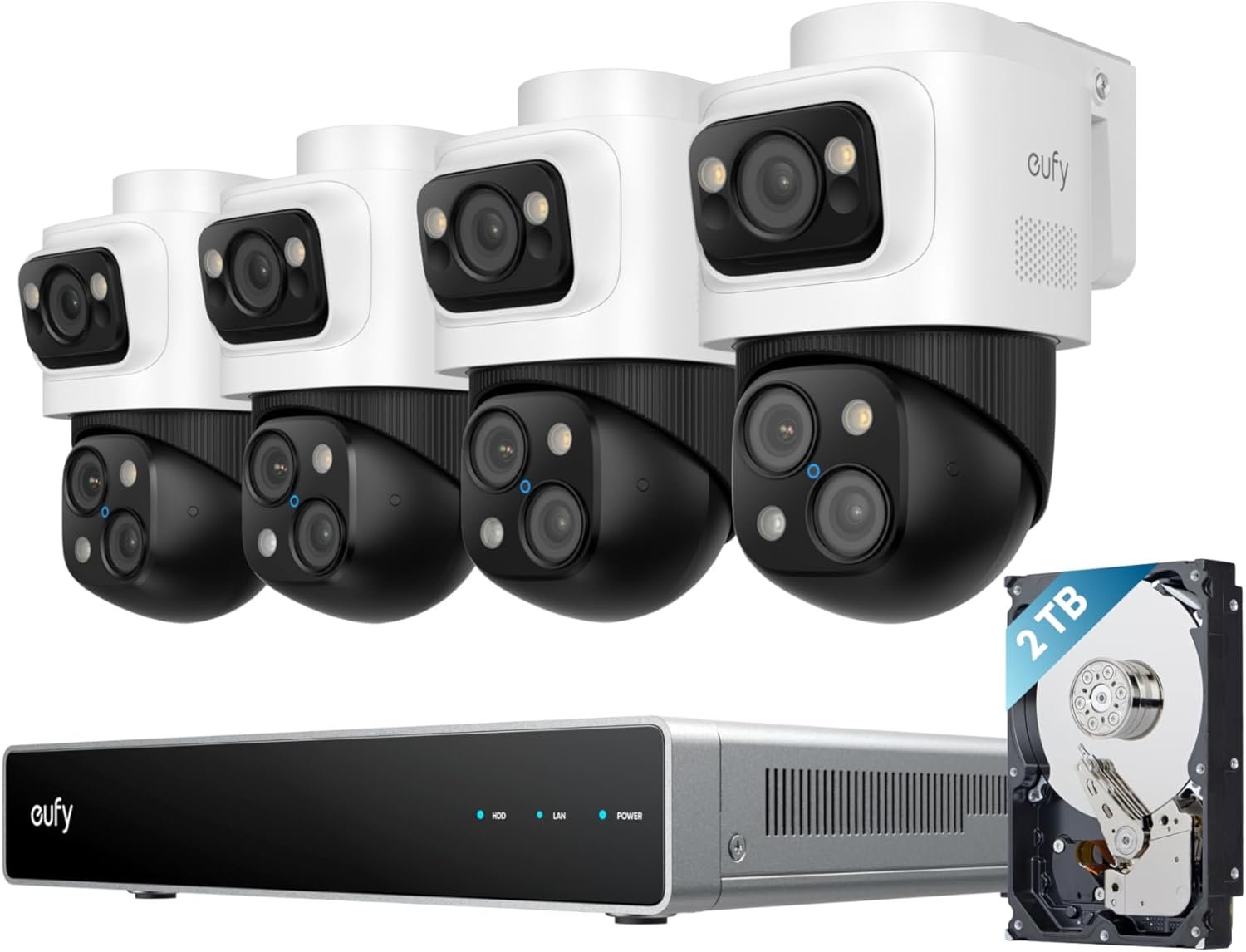 eufy Security 4K NVR Security Camera System S4 Max, POE Wired, 24/7 Recording, Triple Lens Bullet-PTZ Cam, 360° PTZ, Up to 16CH, Cross-Cam Tracking, 8× Auto Zoom, Smart Video Search, 2TB HDD
