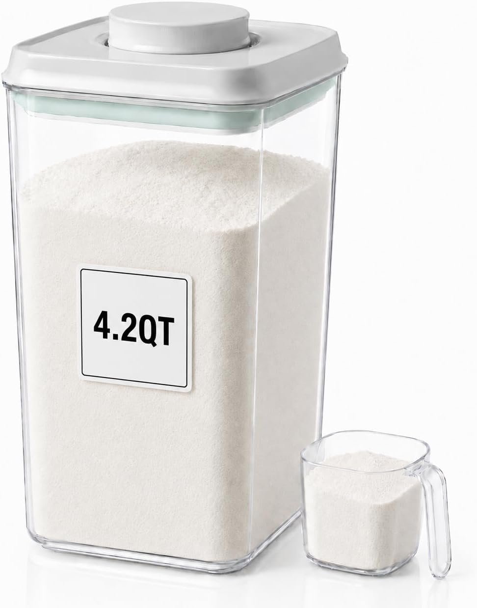 POP Airtight Flour-Rice Food-Storage Container – 4L/4.2Qt Jar with Lid and 3.3Oz Scoop | BPA-Free | Can Hold 5lb of Flour or 5lb of Rice | Stackable and Durable