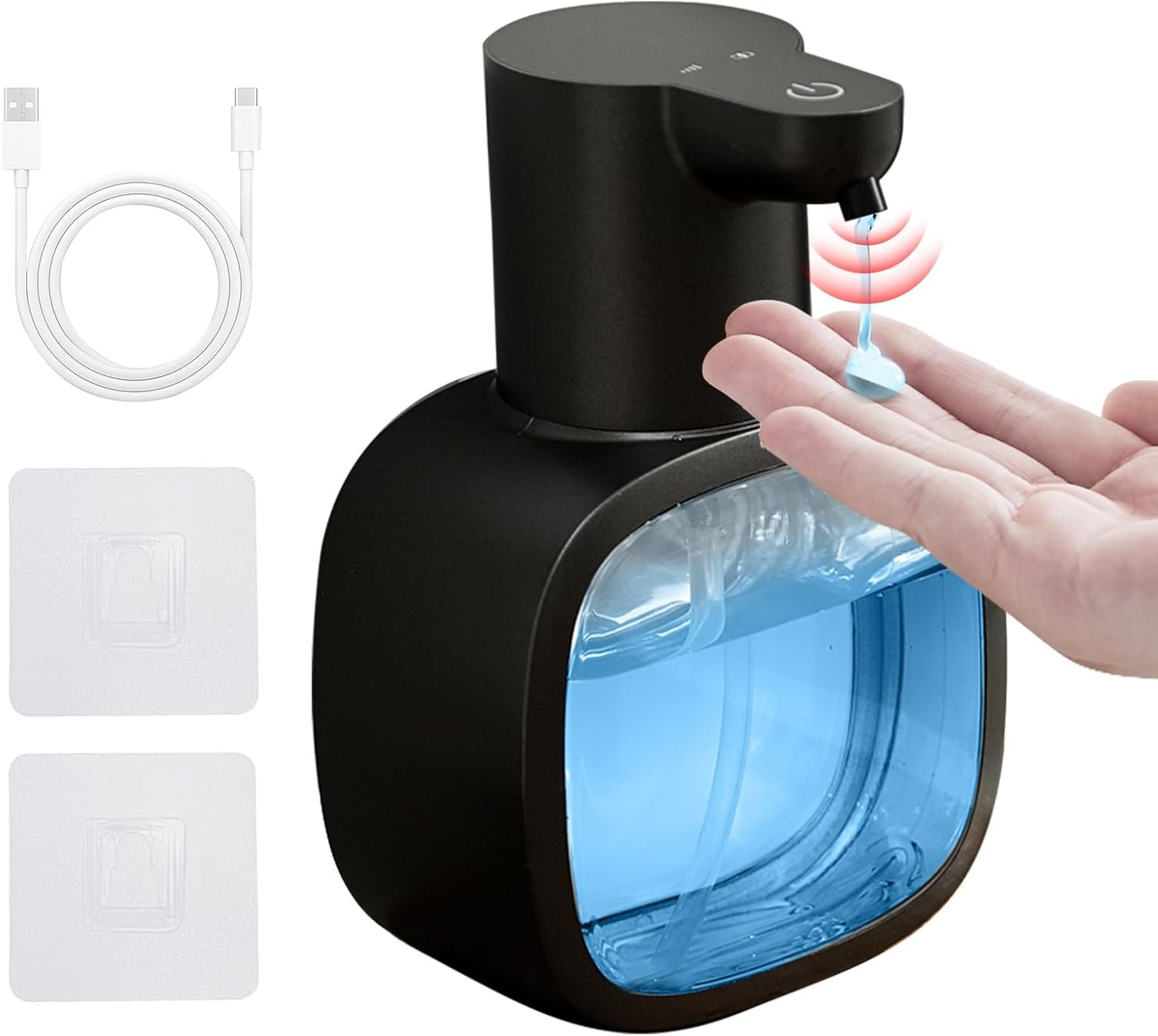 Automatic Liquid Soap Dispenser, 17oz/500ml Touchless Rechargeable with 4-Level Adjustable & IPX5 Waterproof – Level Display for Wall/Tabletop Use in Bathroom, Kitchen, Black