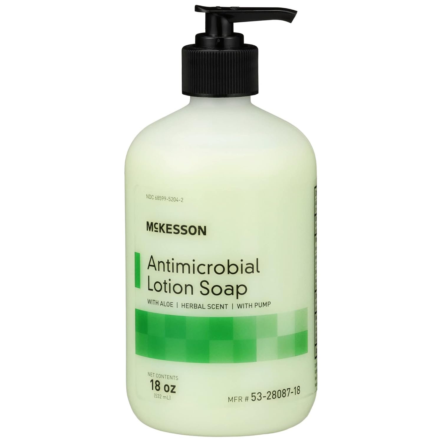 McKesson Antimicrobial Lotion Hand Soap with Aloe, 18 oz Pump Bottle [Pack of 1] – Herbal Scent, Keeps Hands Clean and Moisturized, Medical-Grade Soap