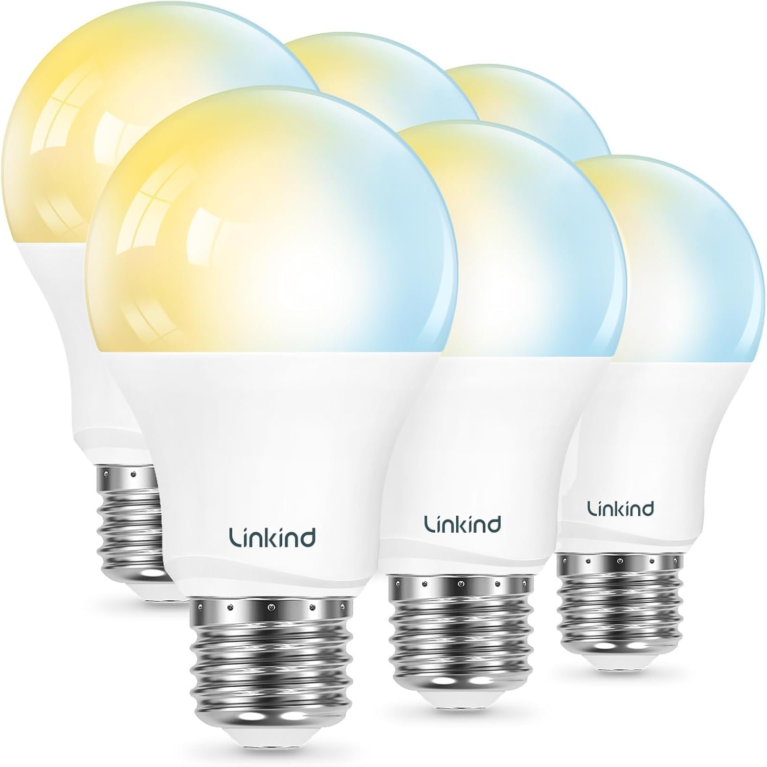 Linkind Smart Light Bulbs 6-Pack A19 E26, Tunable White 2700K-6500K (CRI>90), Compatible with Alexa & Google Home, 2.4GHz Wi-Fi & Bluetooth, 800LM 60W Equivalent