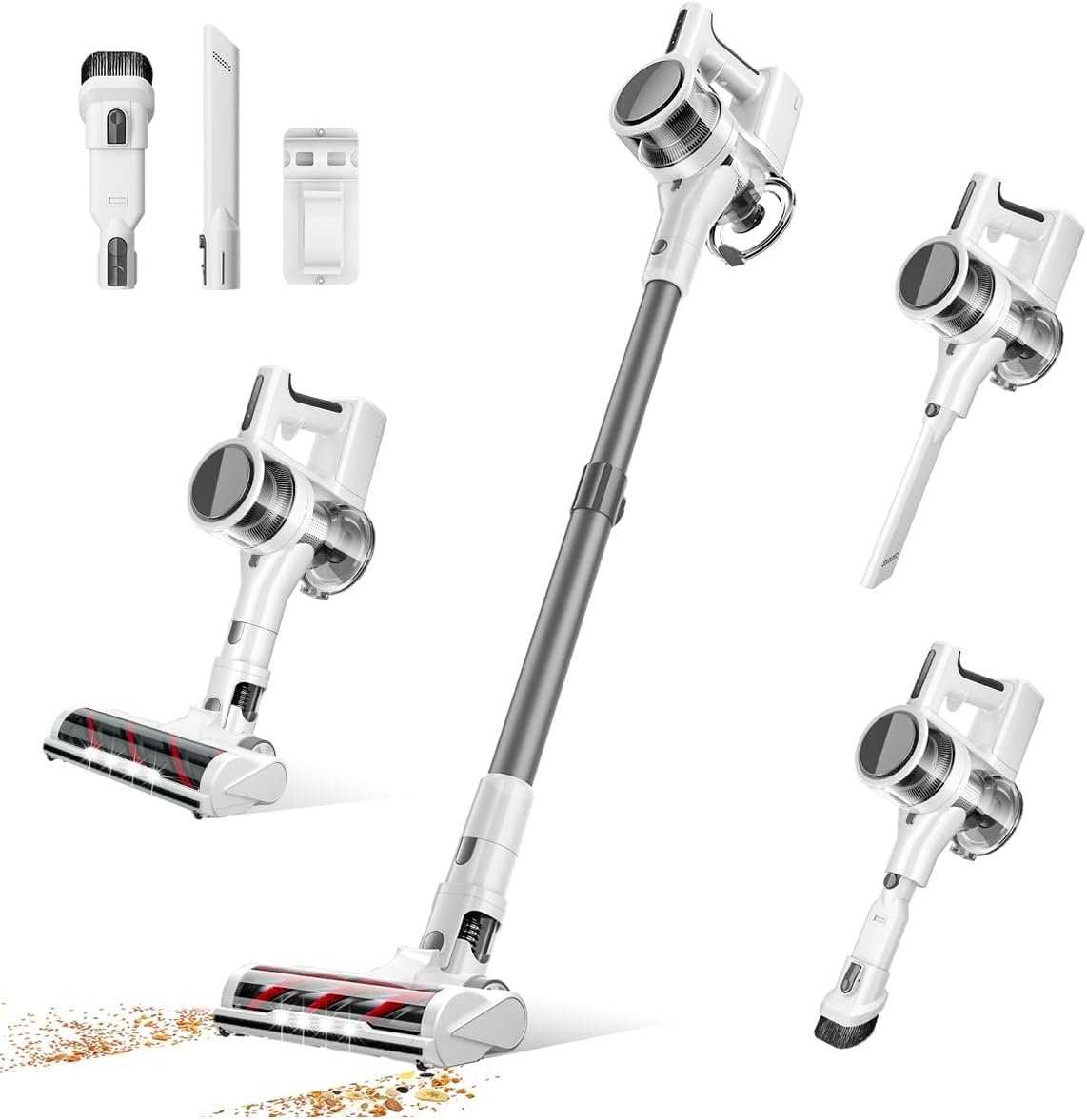 Comvtu Cordless Vacuums, 80,000PRM Powerful Motor Vacuum Cleaner and 2200mAH Rechargeable Battery up to 35 Mins Worktime, 2 Adjustable Modes, Detachable Parts, Wireless Stick Vacuum (Cloud White)