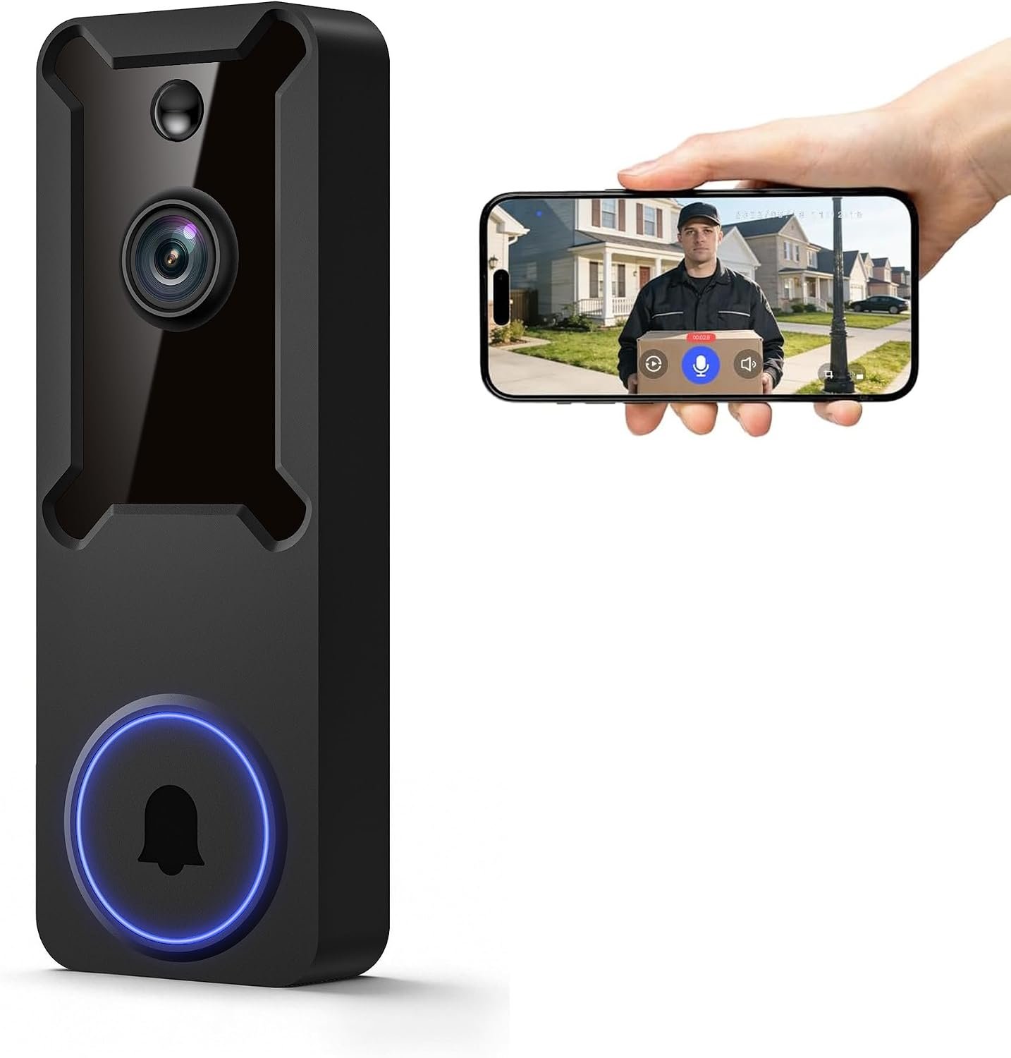 Wireless Video Doorbell Camera, 1080P with AI Human Motion Detection, Battery Powered, 2.4G WiFi, 50Feet Night Vision, 2 Way Talk, 120° View for Indoor/Outdoor Surveillance, Cloud Storage | AI Human Motion Detection, Battery Powered, 2.4G WiFi, Night Vision, 2 Way Talk, Indoor/Outdoor Surveillance, Cloud Storage