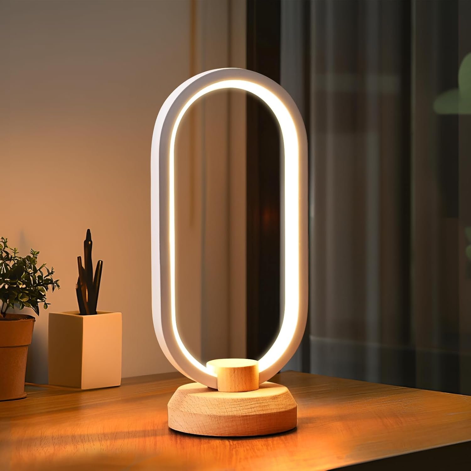 LONRISWAY Modern Desk lamp LED Wood Table Lamp, Bedroom Bedside Night Light, Dimmable Led Lighting, Creative Home Decor, Unique House warmging Gift