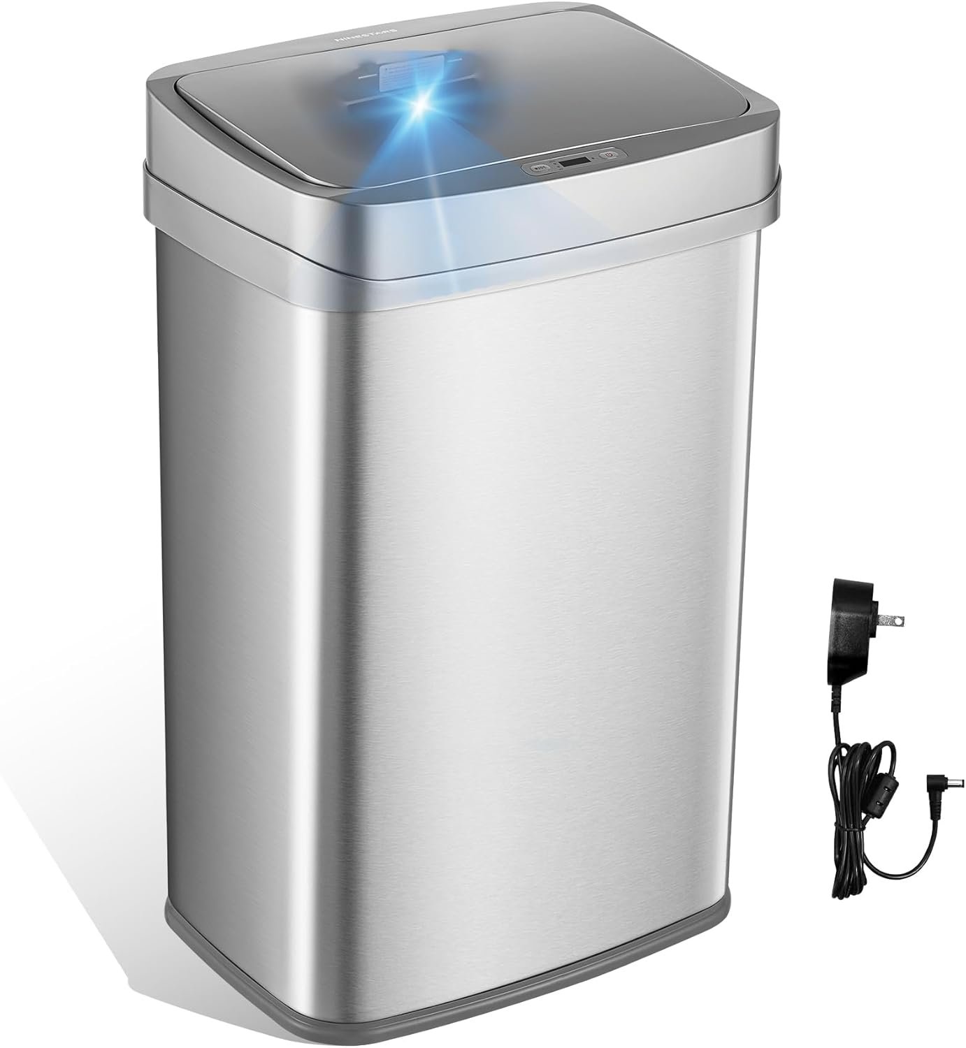 Ninestars 13 Gallon Odor Neutralizing Smart Trash Can, UV + Ozone Dual Purification, Odor Control Motion Sensor Garbage Bin, Universal Power Adapter, ONT-50-81SL Stainless Steel, Silver, Nova Series