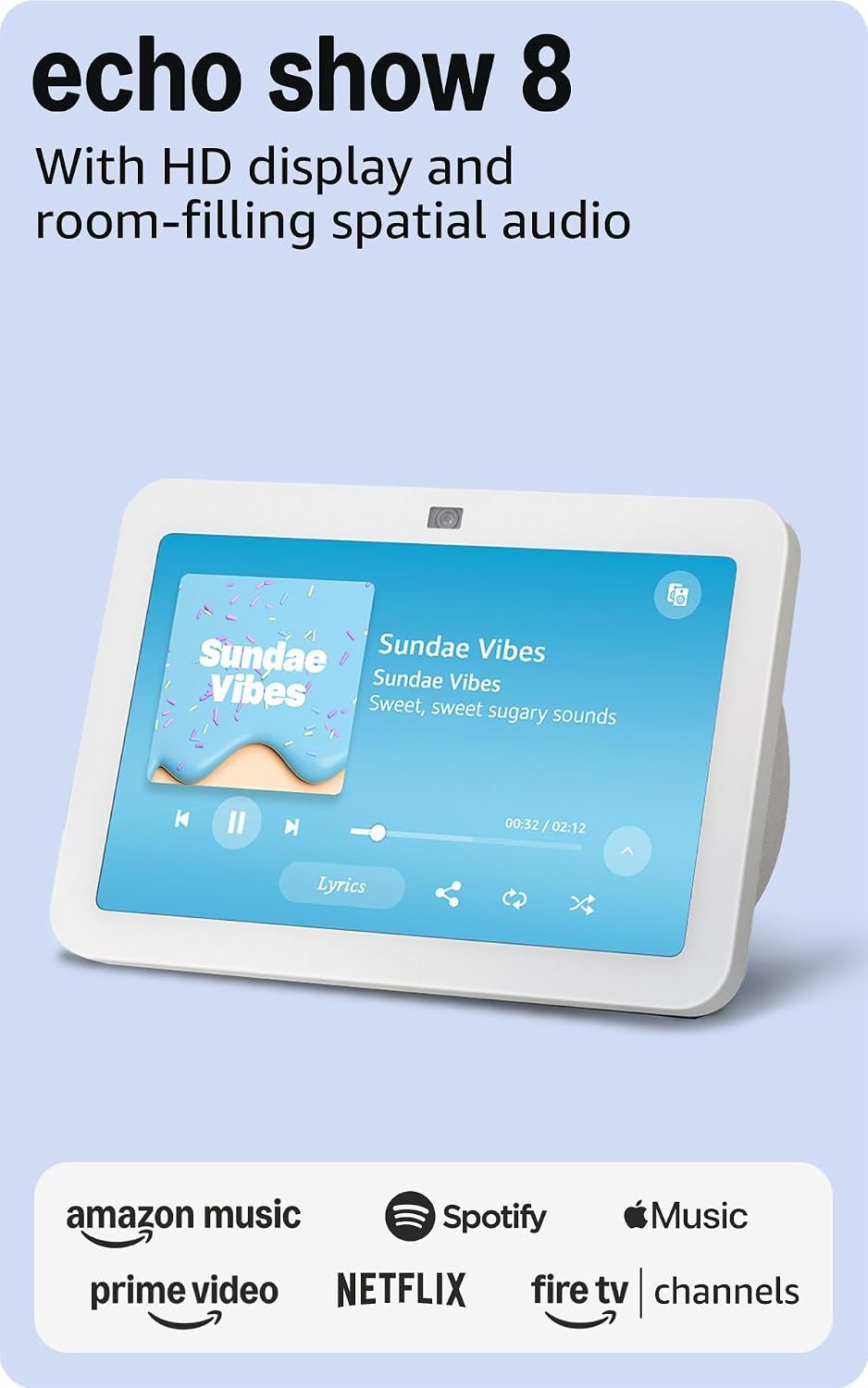 Like-New Amazon Echo Show 8, With Spatial Audio, Smart Home Hub, ideal for open living spaces, Designed for Alexa+, Glacier White