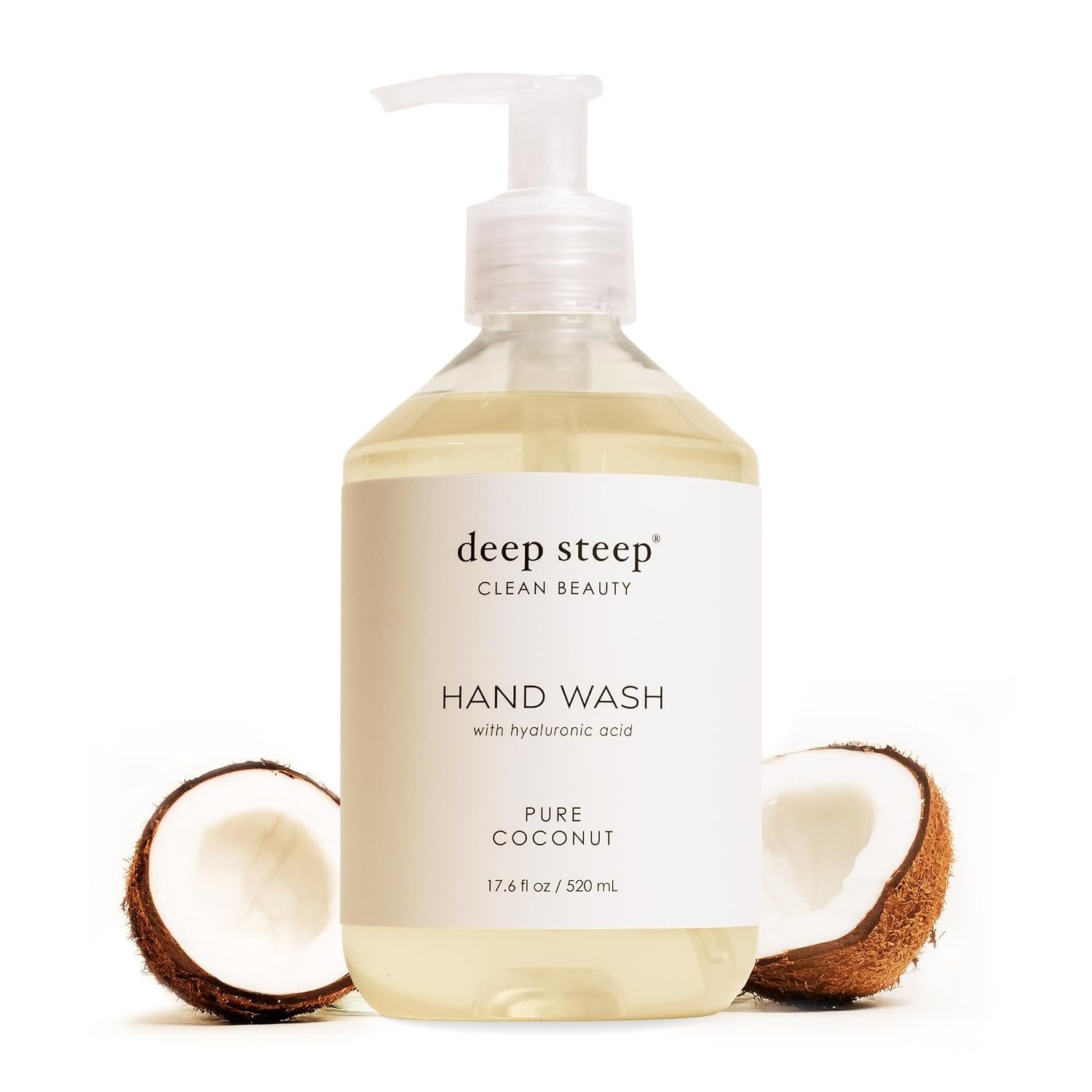 Deep Steep Liquid Hand Wash, Pure Coconut, 17.6 oz – Moisturizing Cleanser with Olive Oil, Aloe Vera, Glycerin & Hyaluronic Acid – Vegan, Clean Beauty, Soft & Nourished Hands