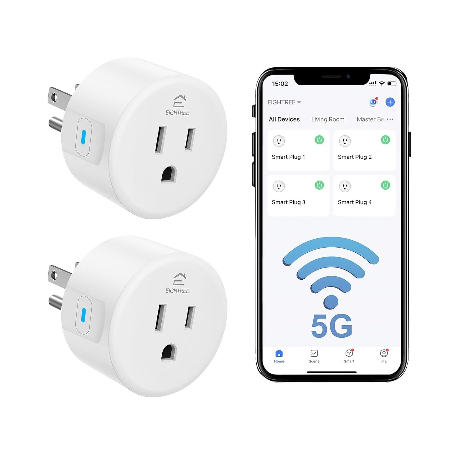 EIGHTREE Smart Plug 5GHz& 2.4GHz, 15A WiFi Smart Outlet Compatible with Alexa & Google Home, Smart Home WiFi Plug with Remote Control, Timer Outlet with Schedule, 2 Packs
