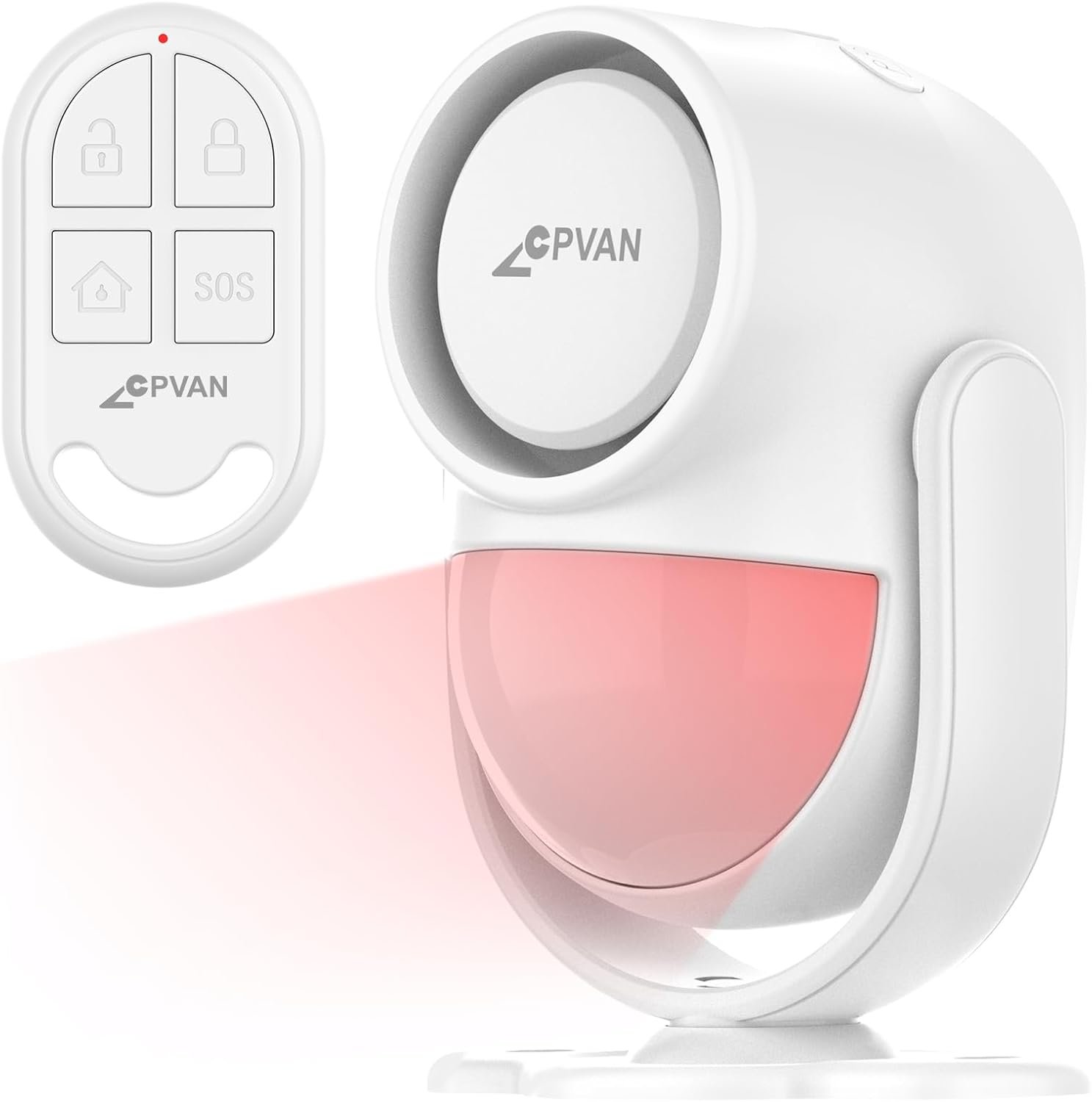 CPVAN 125dB Motion Sensor Alarm, Wireless Indoor PIR Motion Detector with 328ft Remote, 40ft Detection Range, Battery Operated Siren for Home Garage Van Shed, CP2 Pro White