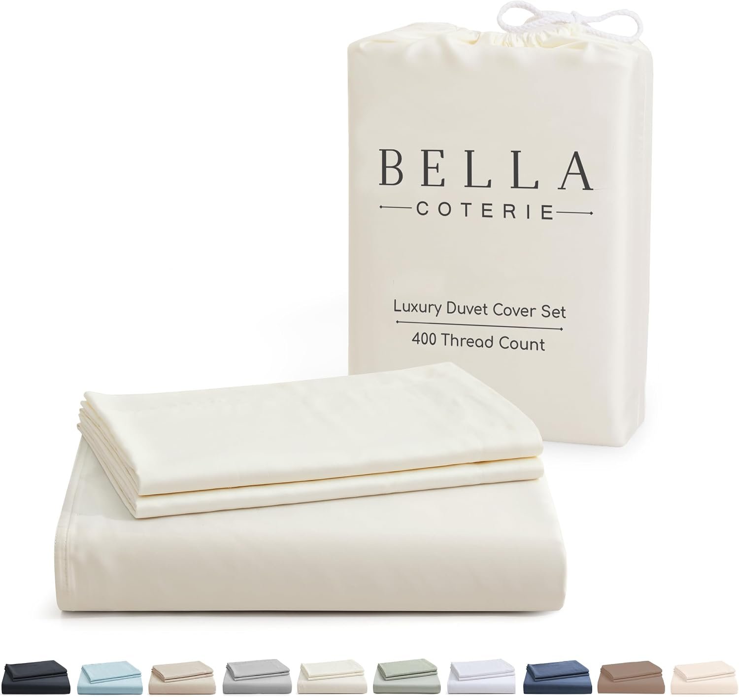 Bella Coterie Luxury Bamboo Viscose King Size Duvet Cover Set | 100% Organically Grown | Corner Ties | Ultra Soft | Cooling | Two Pillow Shams | 106 x 94 | No Insert [Ivory]
