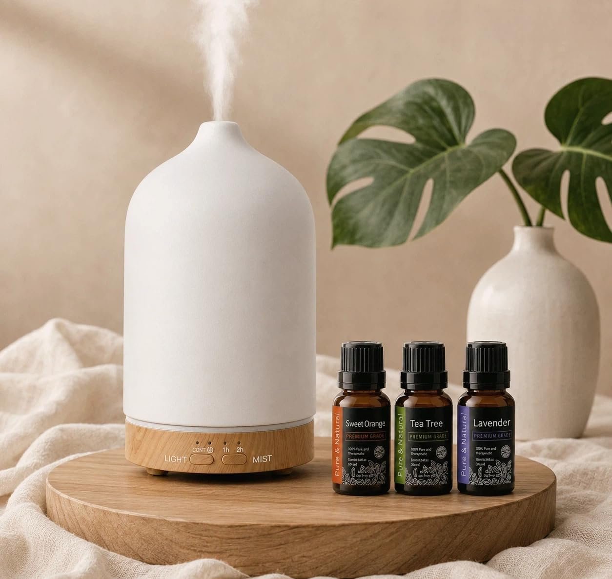 200ml Aromatherapy Diffuser with 7 Soothing Colors, Ultra-Quiet Operation, Auto Timer, and Humidifier for Restful Nights