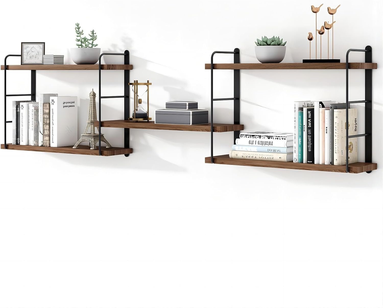 MXCSE Wall Shelves, Wall Mounted Bookshelves, DIY Floating Shelves for Wall, Wood Hanging Book Shelves for Room, Bedroom, Living Room, Easy Installation, 5 Shelves (Brown, 50W x 17H)