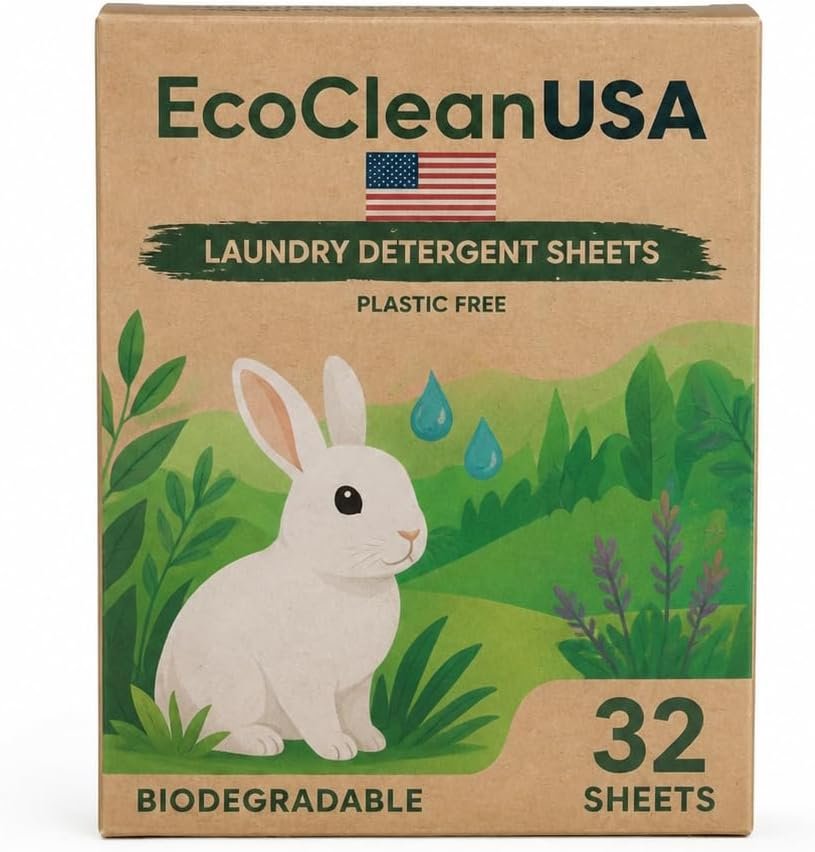 Laundry Detergent Sheets – Up to 64 Loads (32 Sheets, Tear in Half) – Plastic-Free, Fragrance-Free, Liquidless Laundry Strips for Sensitive Noses, Travel & HE Washers
