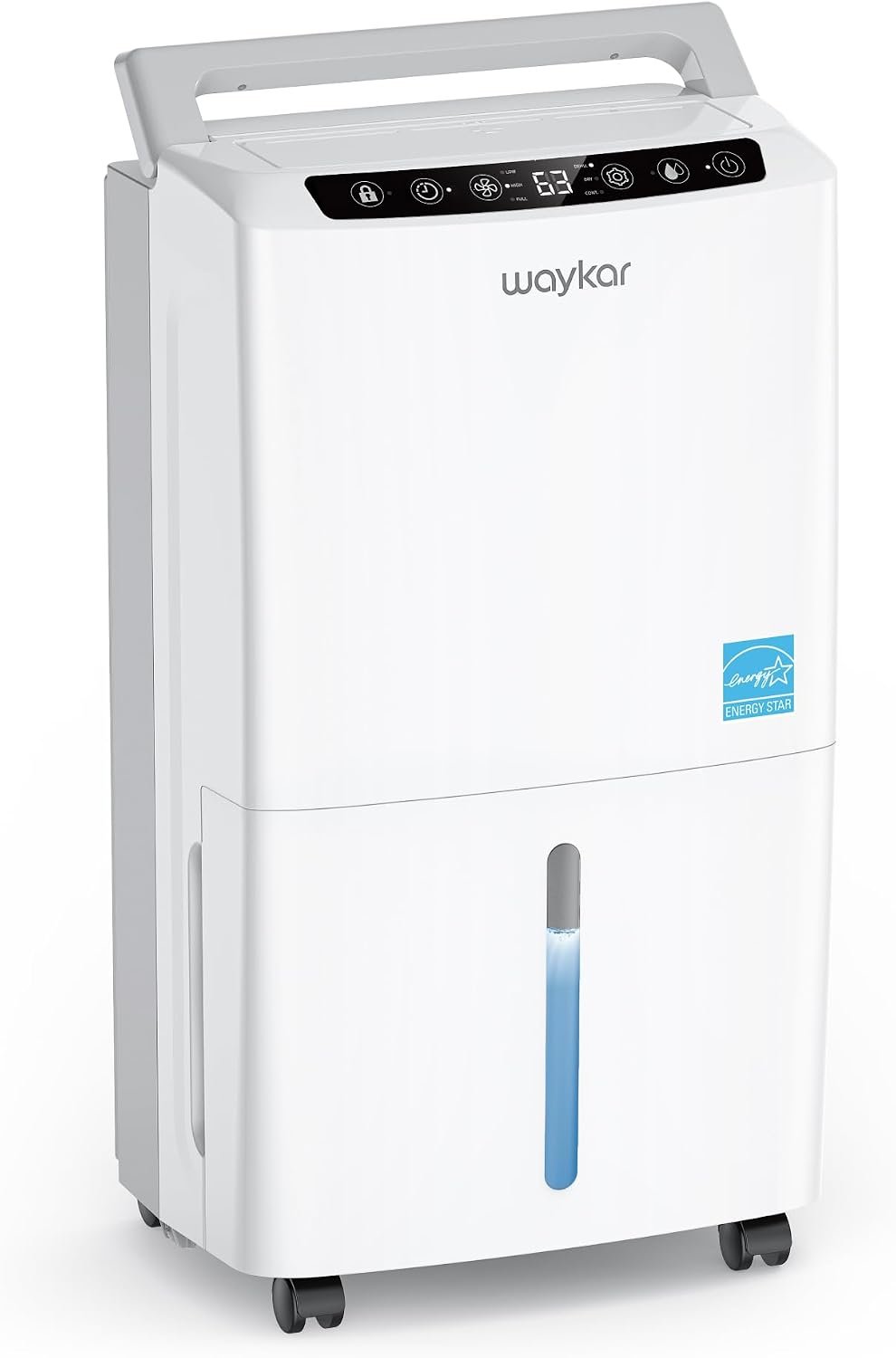 Waykar 2000 Sq. Ft 34 Pints 2025 Most Efficient Energy Star Dehumidifier for Home and Basement with Auto or Manual Drainage, 0.62 Gallon Water Tank Capacity