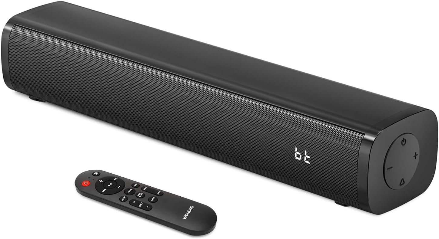 2.1ch Small Sound Bars for TV with 6 Levels Voice Enhancement, Built-in Subwoofer, 16 Inches Bluetooth 5.3 Soundbar Speakers with Optical/AUX/USB Connection, S100
