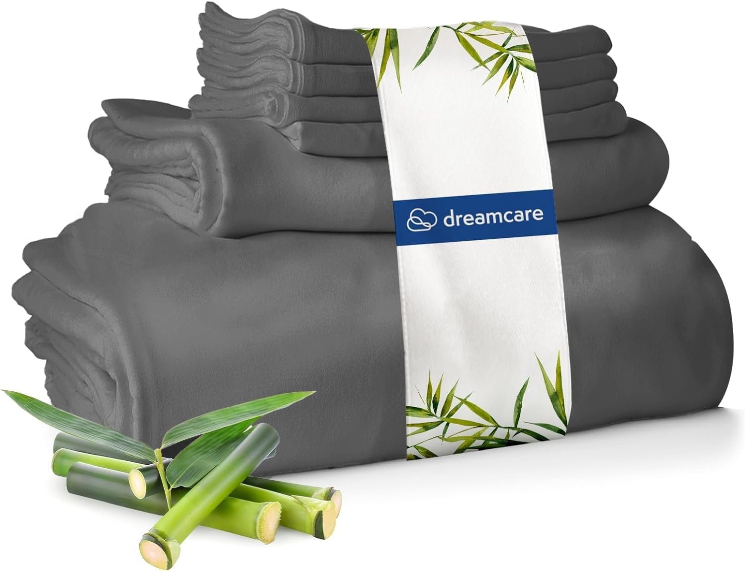 DREAMCARE 100% Viscose from Bamboo Sheets King Size – 4 Pc Luxury Cooling Sheets for Hot Sleepers, King Size Bed Sheets Set, Viscose from Bamboo Sheets Set (Gray)