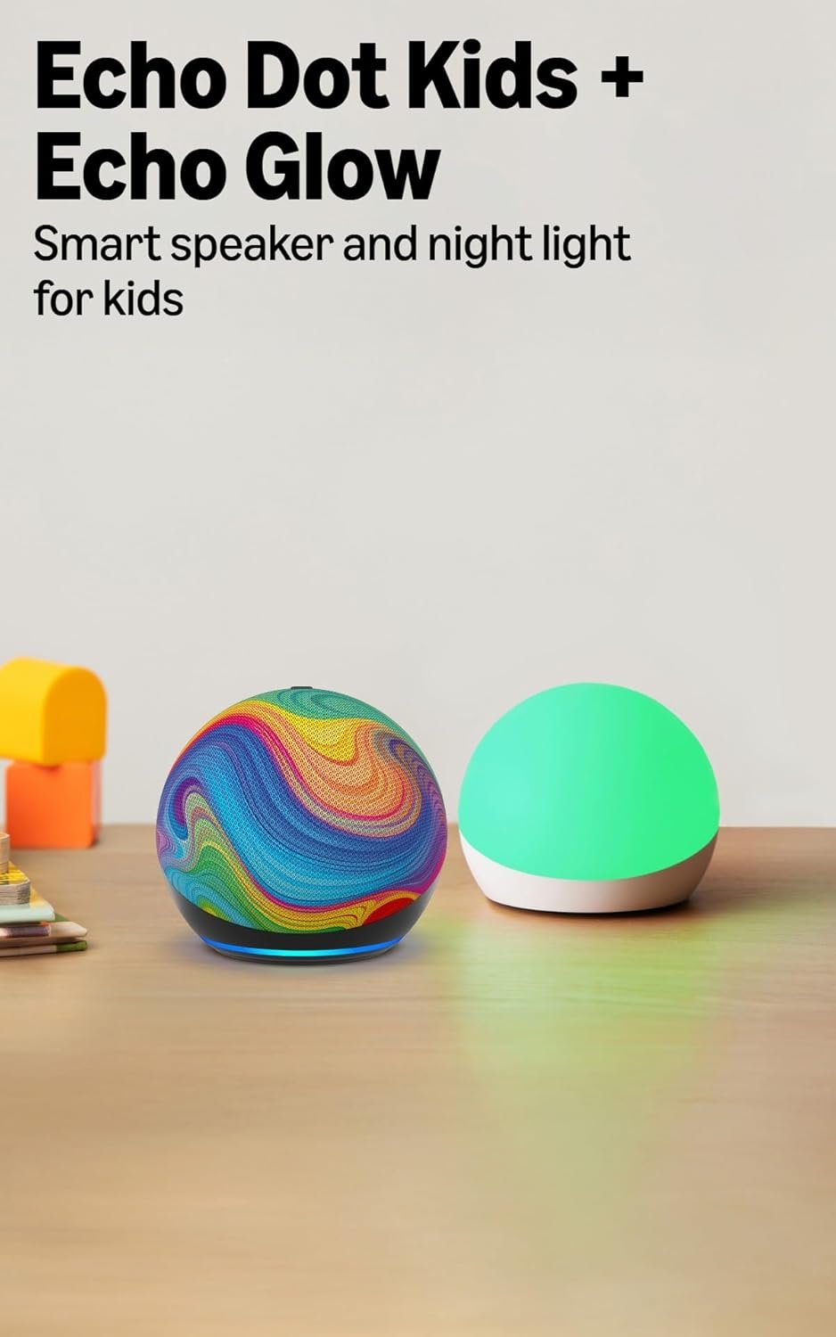 Amazon Echo Dot Kids (newest model) – Rainbow Swirl, with Echo Glow, Smart speaker and night light for kids, Designed for Alexa+