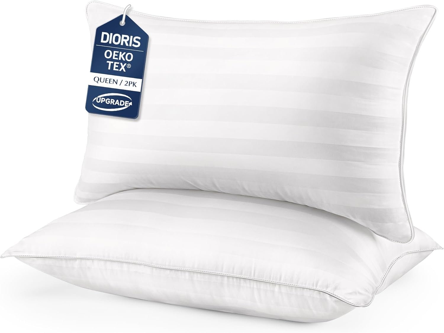 DIORIS Queen Pillows Set of 2 – Bed Pillows for Sleeping, Cooling Down Alternative Pillow, Medium Soft for Side Back Stomach Sleepers, Hotel Quality, Machine Washable