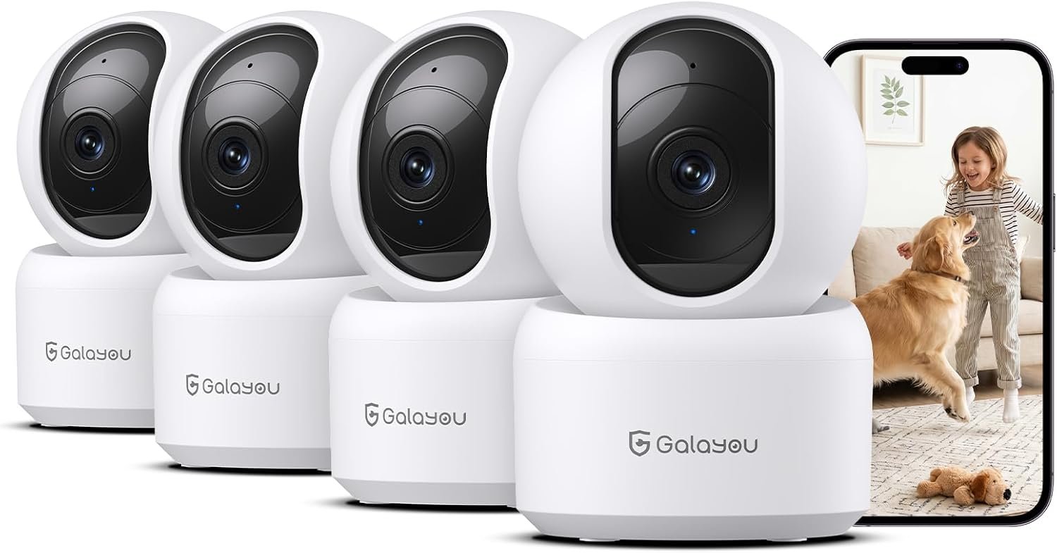GALAYOU 2K Indoor Cameras for Home Security-Baby/Pet/Dog/Cat Monitor with Phone APP, Wi-Fi Camera with 360° PTZ, Wired Plug, Two-Way Talk Nanny Cam, Easy Set Up, 24/7 TF Card&Cloud Storage, G2 4Pack