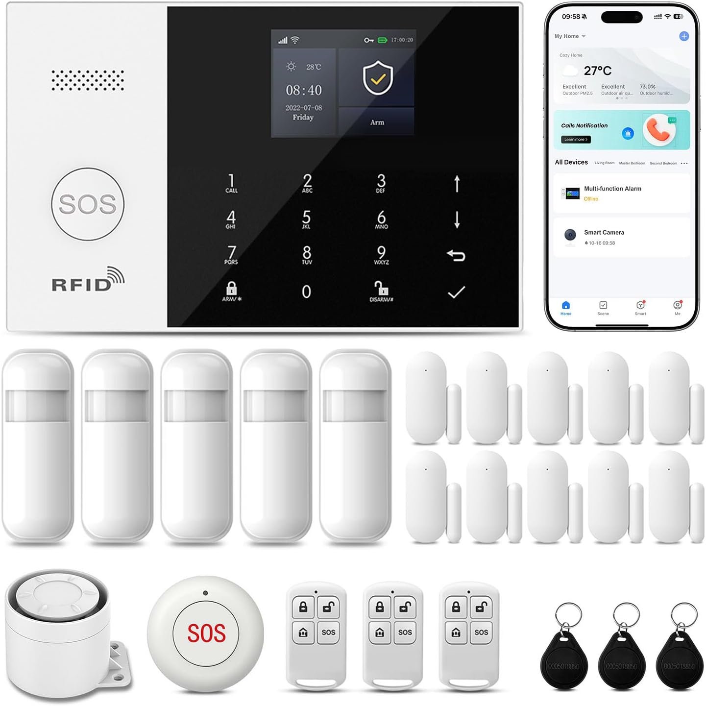 Alarm System for Home Security,24Pcs WiFi+GSM/4G No Monthly Fee Wireless Security System, Phone App Control,Real-Time Alert,Auto Alarm Dial,Compatible with Alexa & Google,No Monthly Fee