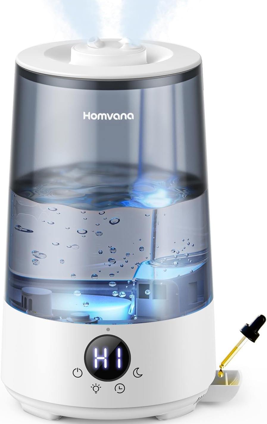 Homvana 3.6L Top-Fill Cool Mist Humidifiers for Bedroom, Large Room & Plants, 23dB Ultra-Quiet, Easy-to-Clean 2-in-1 Baby Humidifier & Oil Diffuser for Congestion Relief, Lasts Up to 4 Nights (Grey)