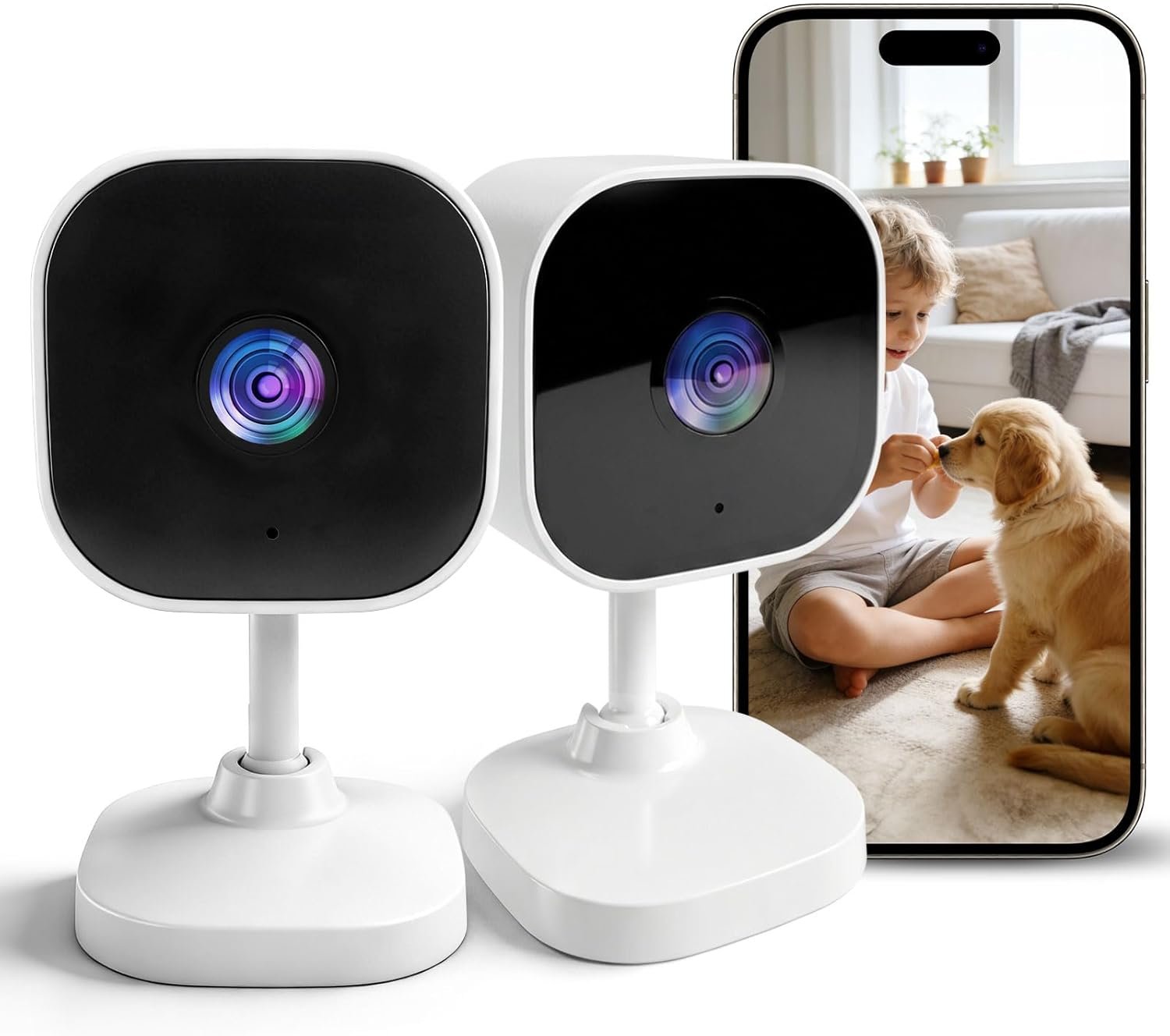 2K Cameras for Home Security Dual-Band 5G/2.4GHz WiFi Indoor Camera Baby Monitor & Pet Camera for Dog Cat Elder AI Motion Detect 2-Way Audio Night Vision 24/7 Local Recording SD Cloud Storage 2 Pack