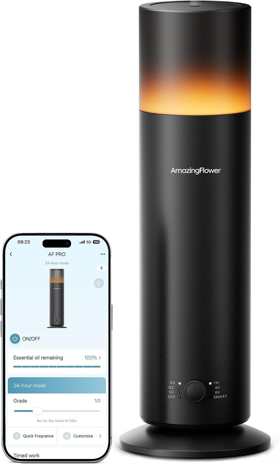 Waterless Essential Oil Diffuser, Smart Scent Diffuser with Nightlight, Smart Schedules, Up to 1100 sq ft, App Control Cold Air Scent Diffuser Oil Machine for Home Large Room and Commercial Use, Black