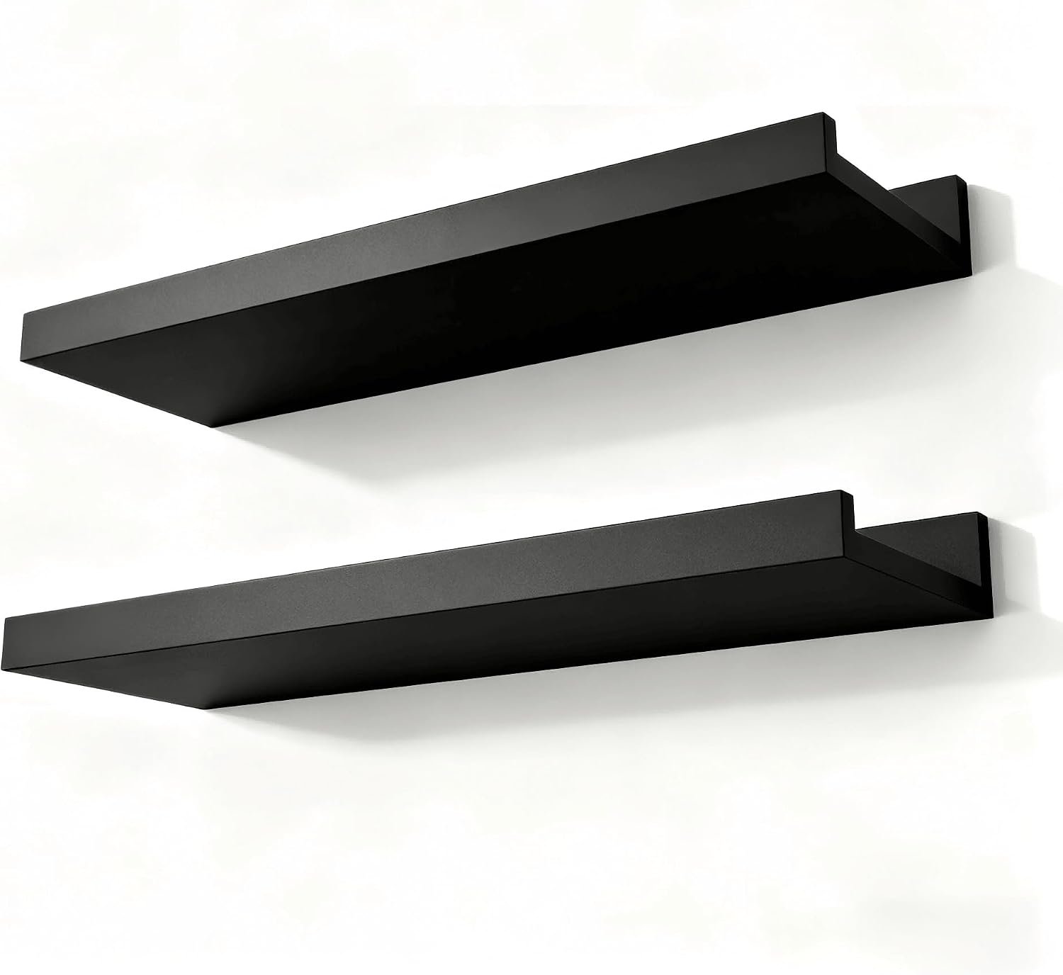 Black Floating Shelves for Wall Decor, Wall Mounted Wood Storage Shelf for Bedroom, Living Room, Bathroom, Kitchen, Nursery, Display Picture Ledge Shelf with Lip Set of 2-14 Inches, Black