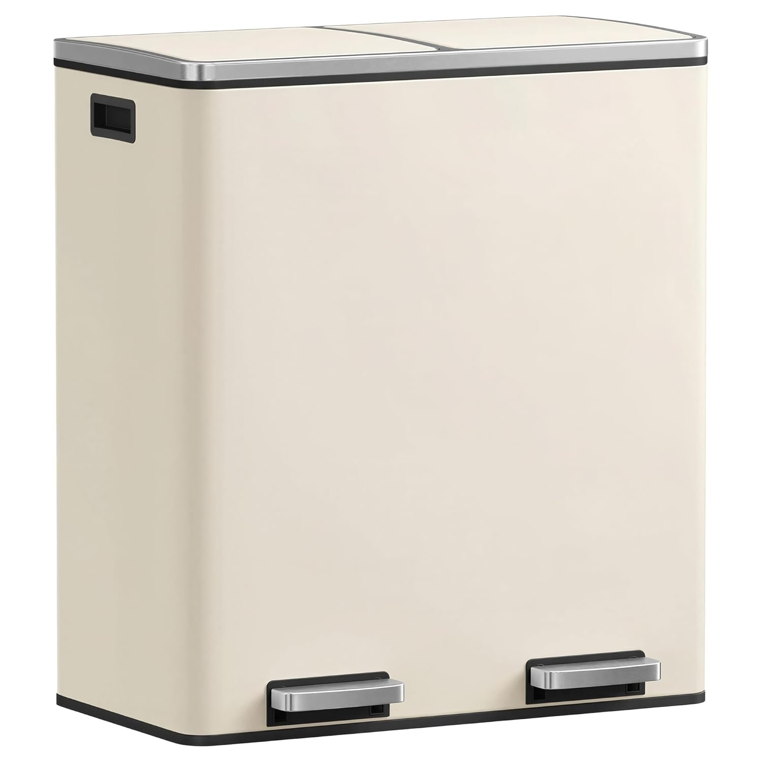 SONGMICS HOME Trash Can with 2 Compartments for Kitchen, Garbage Can with 15 Trash Bags, Beige