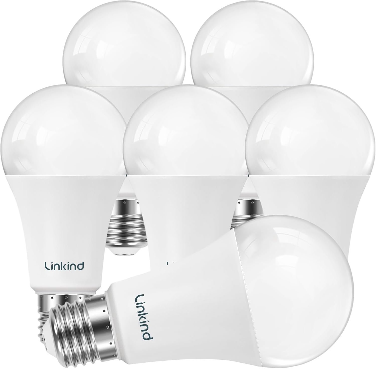 Linkind A19 LED Light Bulbs Dimmable, 100W Equivalent Light Bulbs, 16W, 2700K Soft White, 1600 Lumens LED Bulbs, E26 Standard Base, 120V, Lighting for Bedroom Living Room Home Office, 6 Packs