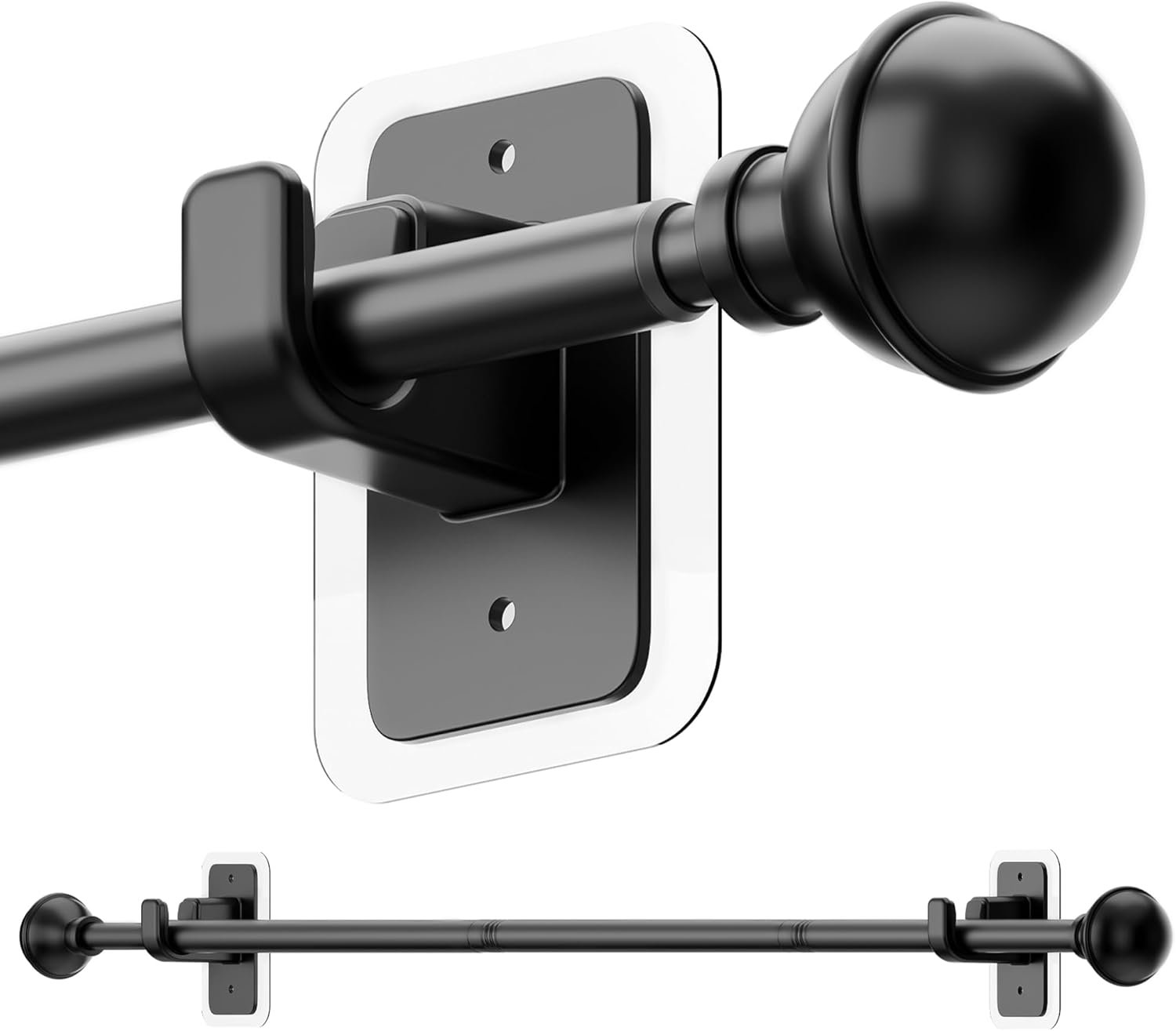 ENJOYBASICS No Drill Curtain Rods for Window 28 to 47 Inches, 5/8 Inch Diameter Renter Friendly Drapery Rod with Adhesive Brackets without Drilling, Adjustable from 27 to 52 Inches, Black