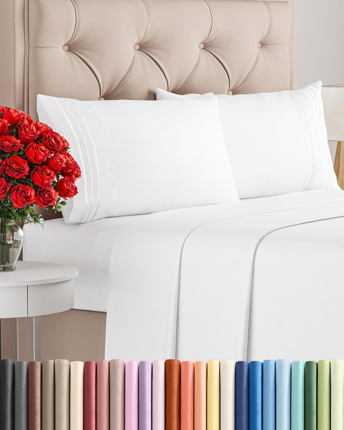 Full Size 4 Piece Sheet Set – Comfy Breathable & Cooling Sheets – Hotel Luxury Bed Sheets for Women & Men – Deep Pockets, Easy-Fit, Extra Soft and Wrinkle Free Sheets – White Oeko-Tex Bed Sheet Set