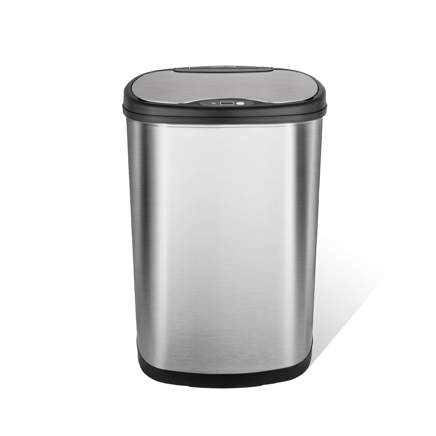 Ninestars 13 Gallon Oval Automatic Trash Can, 50L Touchless Motion Sensor Garbage Can with Odor-Sealing Lid & One-Touch Manual Mode, Silver Stainless Steel, Black Trim