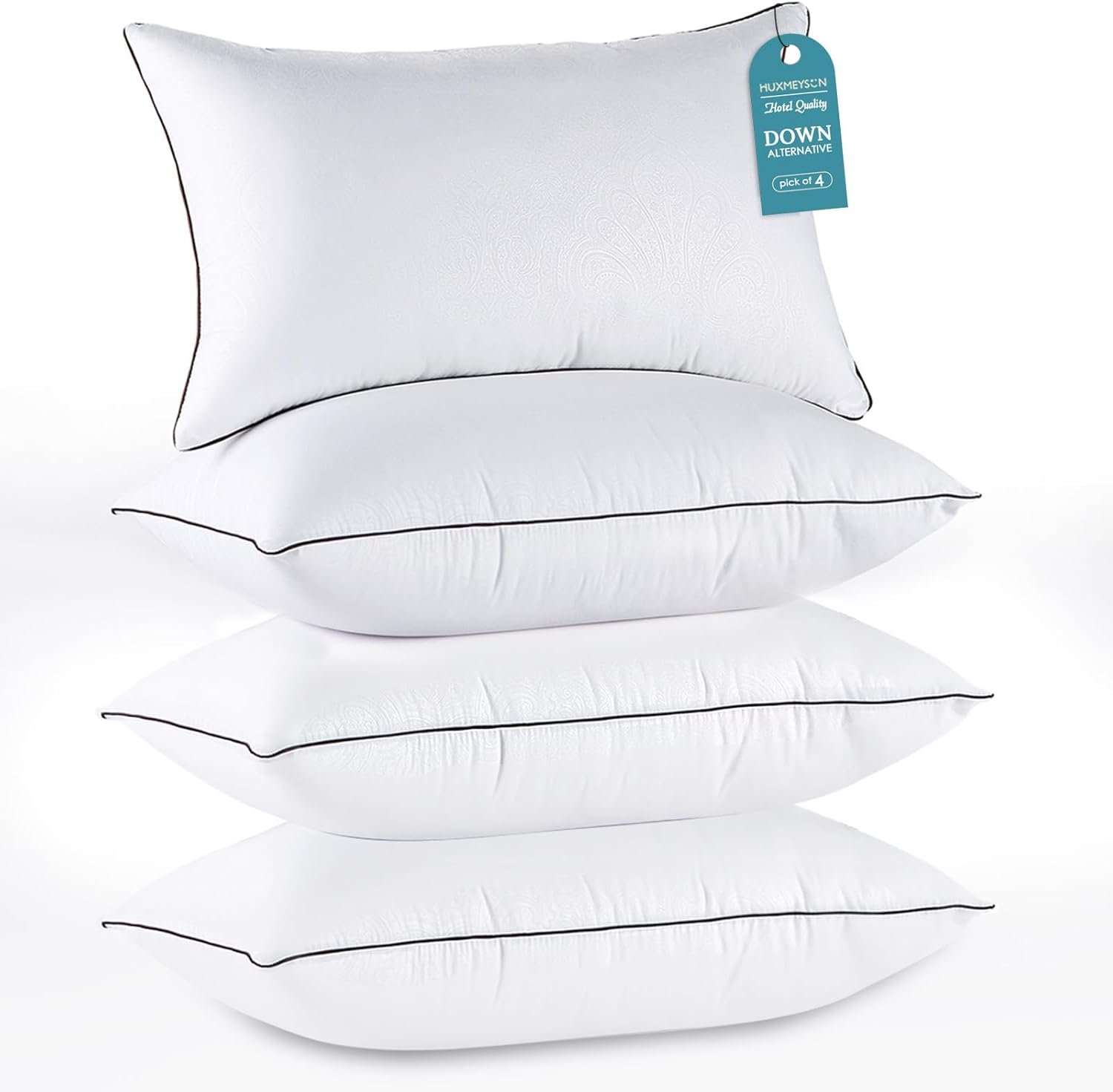 HUXMEYSON Pillows Standard Size Set of 4, Bed Pillows Set of 4, Down Alternative Luxury Hotel Pillows for Sleeping and for Side and Back Sleepers
