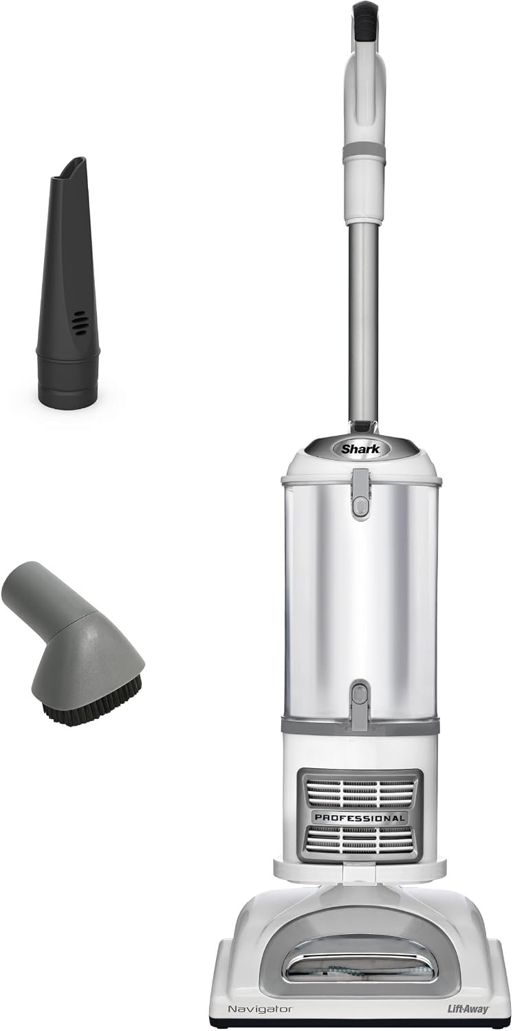 Shark Upright Vacuum Cleaner | Navigator Lift-Away | Pet Hair, Carpet & Hard Floor Cleaning | Dusting Brush & Crevice Tool | HEPA Filter | Swivel Steering | White/Silver | NV356E