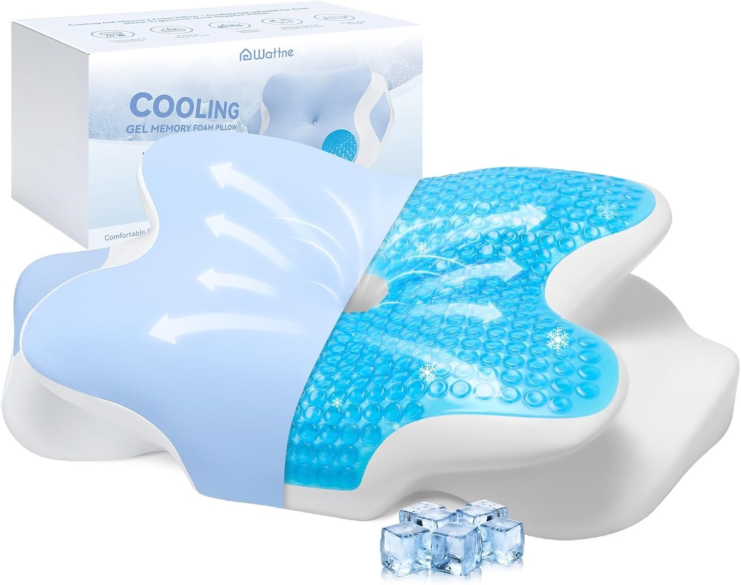 2026 New Cooling Memory Foam Pillow with Ice Silk Cover, Ergonomic Cervical Neck Support Pillow for Pain Relief, Nature Cooling Gel Pillow for Hot Sleepers Night Sweats, Side Sleeper Pillow (Blue)
