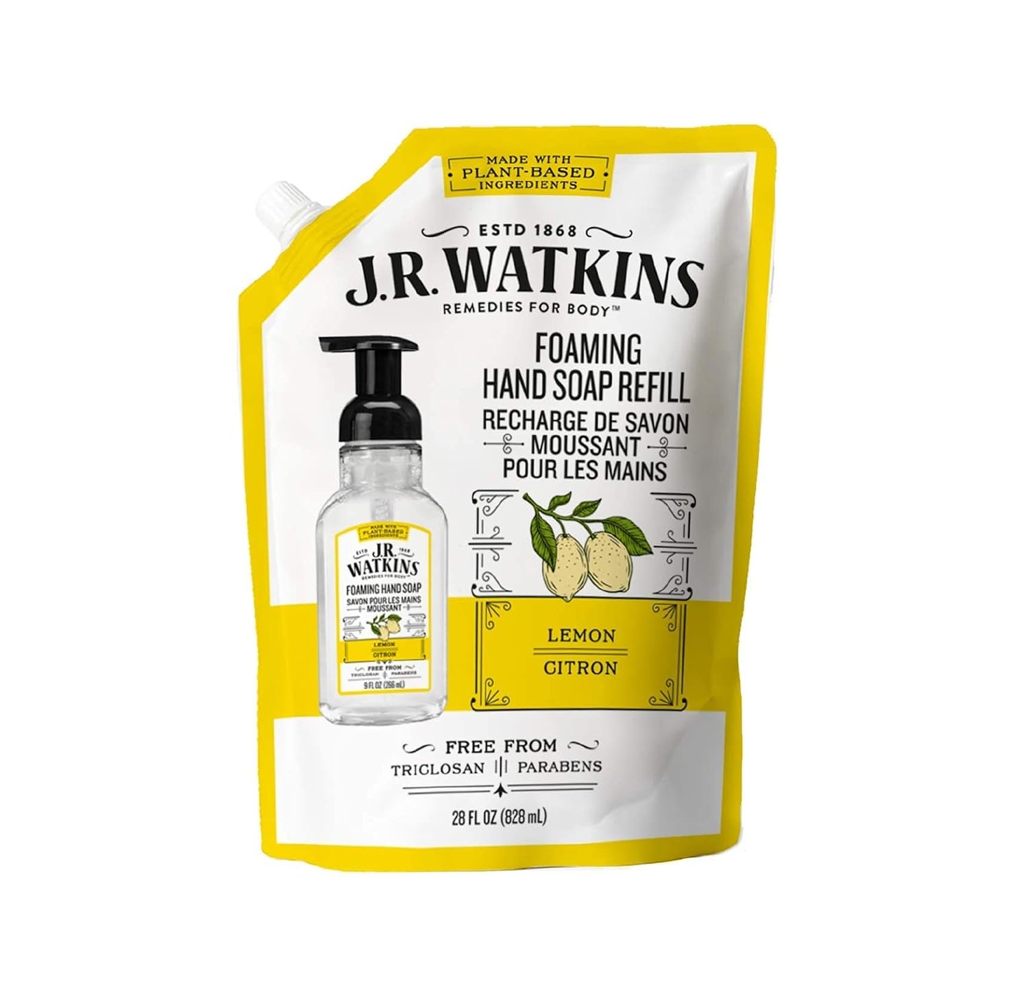 J.R. Watkins Liquid Foaming Hand Soap Lemon Refill, Pack of 1 – SET OF 3