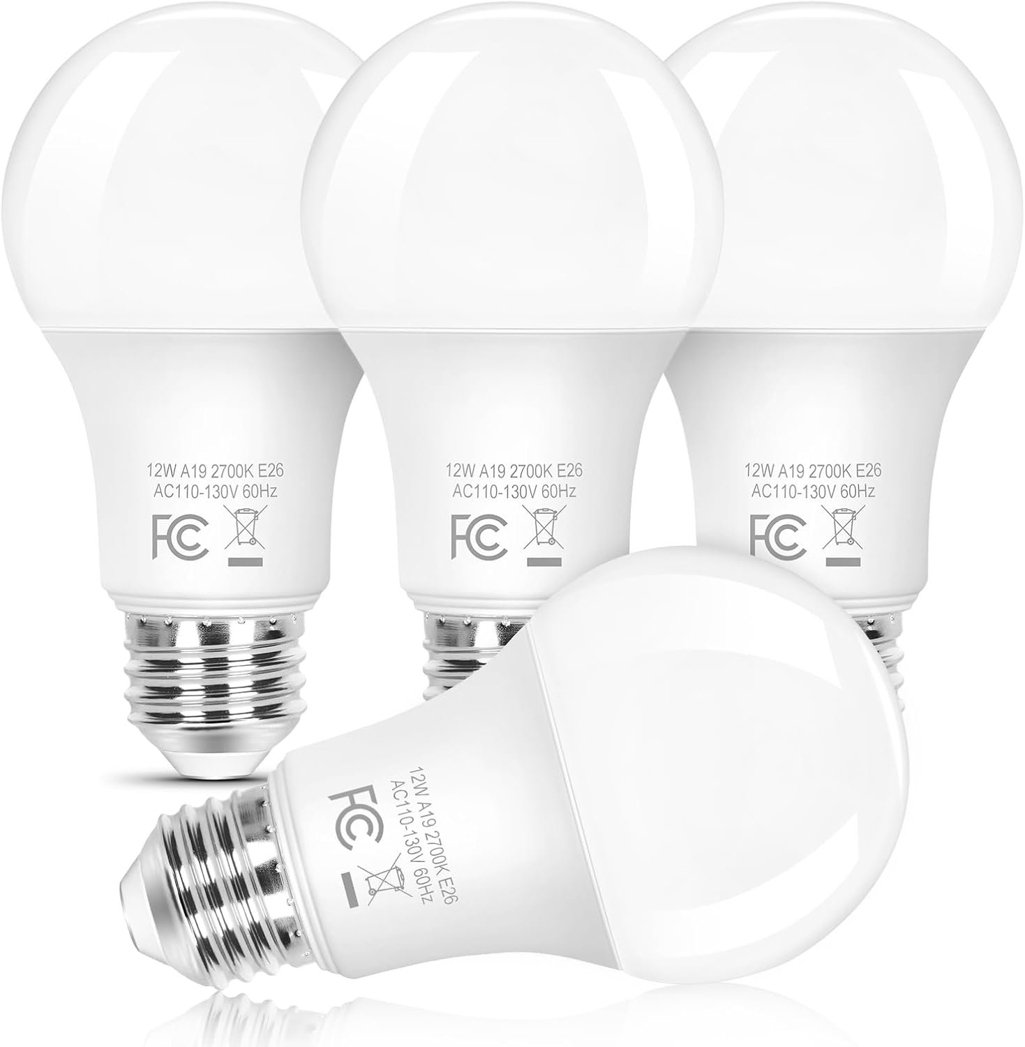 Brightever A19 LED Light Bulbs Dimmable, 100W Equivalent LED Bulbs, Energy Efficient 12W E26 Bulb, Soft White 2700K, 1100 Lumens, Lightbulbs for Bedroom Living Room Home Office, 4-Pack