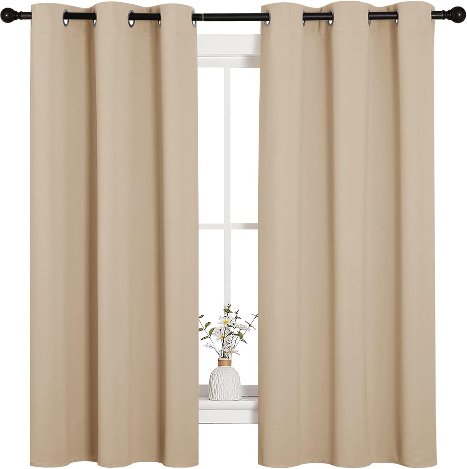NICETOWN Thermal Insulated Grommet Room Darkening Curtains/Draperies/Panels for Bedroom (2 Panels, W42 x L63 inches, Biscotti Beige)