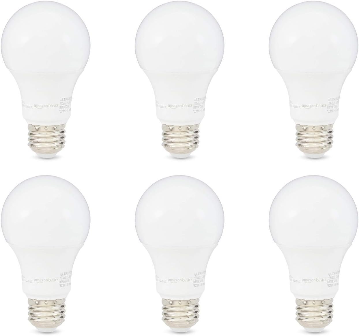 Amazon Basics LED Light Bulbs, Energy Efficient 6W, 40 Watt Equivalent, E26 Standard Base, 2700, Dimmable, 10,000 Hour, Soft White, 6 Count
