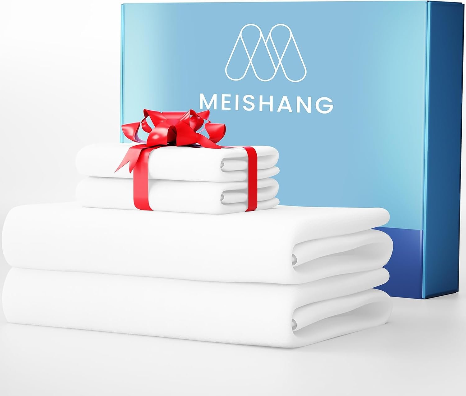 MEISHANG Extra Deep Pocket Queen Sheets – 600 Thread Count Sheets – Fits 18″-24″ in Deep Mattress,100% Egyptian Cotton,Sateen Weave, Soft & Breathable – 4 Piece (Queen, White)