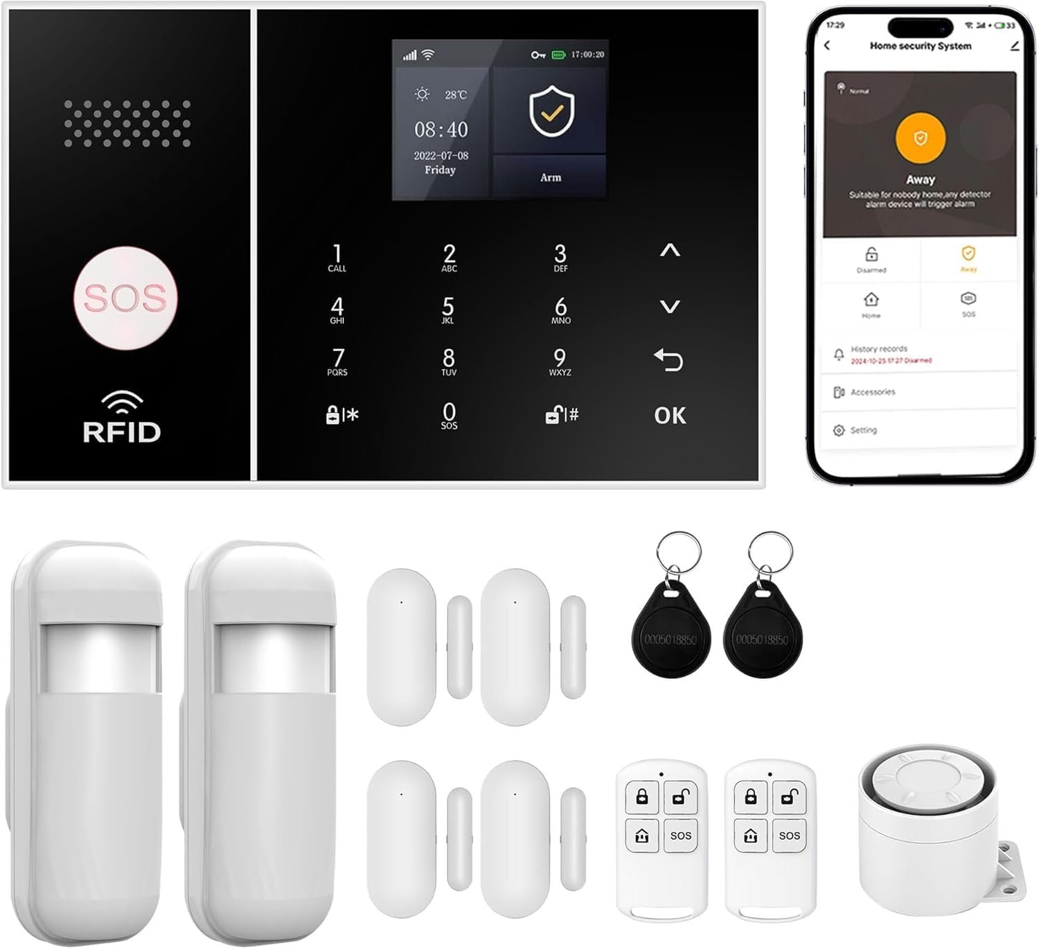 XUK Wireless Home Security System, 4G/GSM/Wi-Fi Smart Alarm Kit, Compatible with Alexa & Google Home, Door & PIR Motion Sensors (13pc Set)