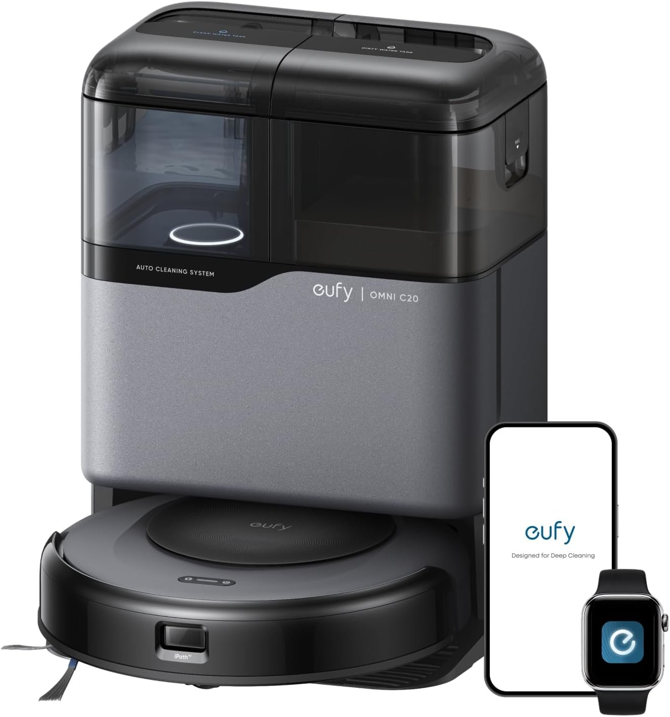 eufy Omni C20 Robot Vacuum and Mop Combo for Hardwood and Carpet, 60 Days Self Emptying, Auto Mop Washing and Drying, 3.35″ Ultra Slim, Anti-Tangle for Pet Hair, Liftable Mop, Powerful Suction