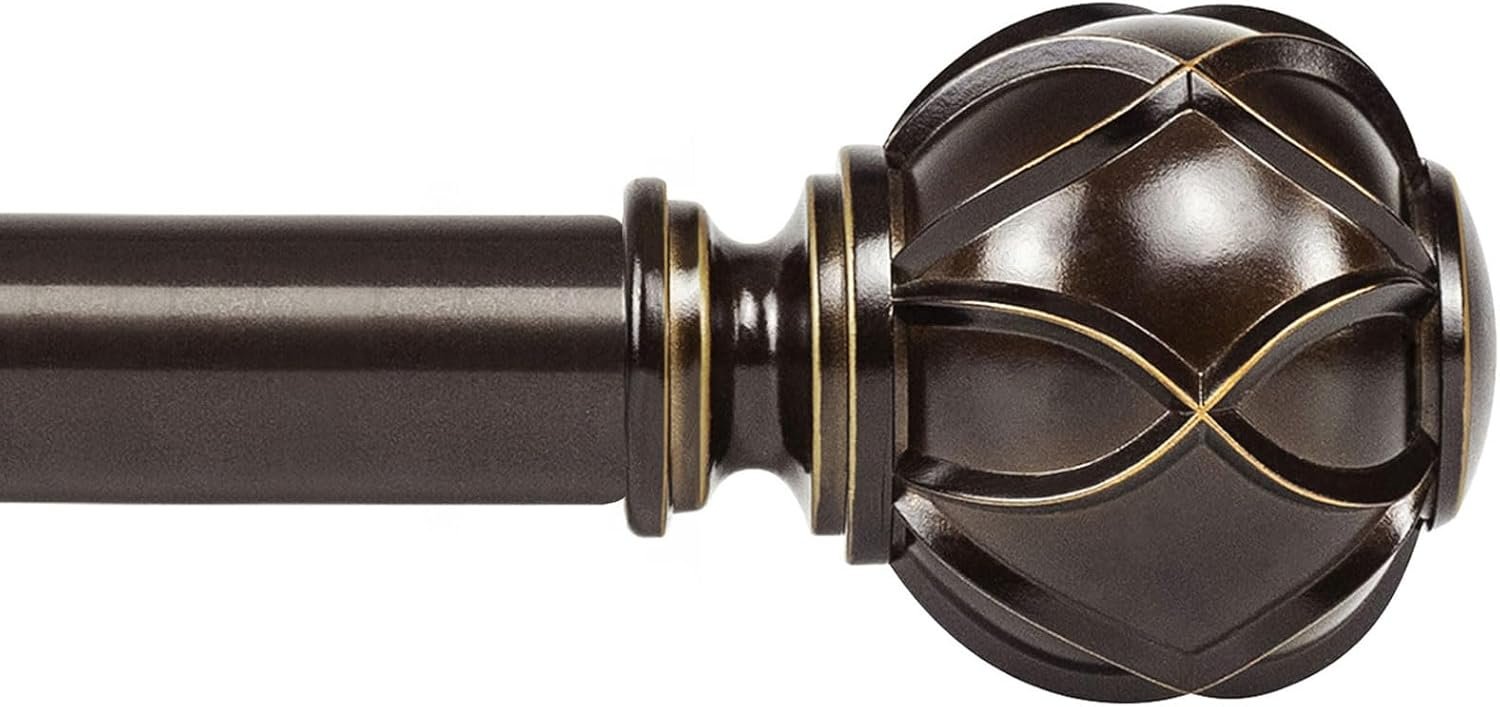 KAMANINA Curtain Rods for Windows 72 to 144 Inches (6-12ft) Long Heavy Duty Curtain Rod, 7/8 Inch Adjustable Decorative Drapery Rods with Netted Texture Finials, Bronze, Size: 32-144″