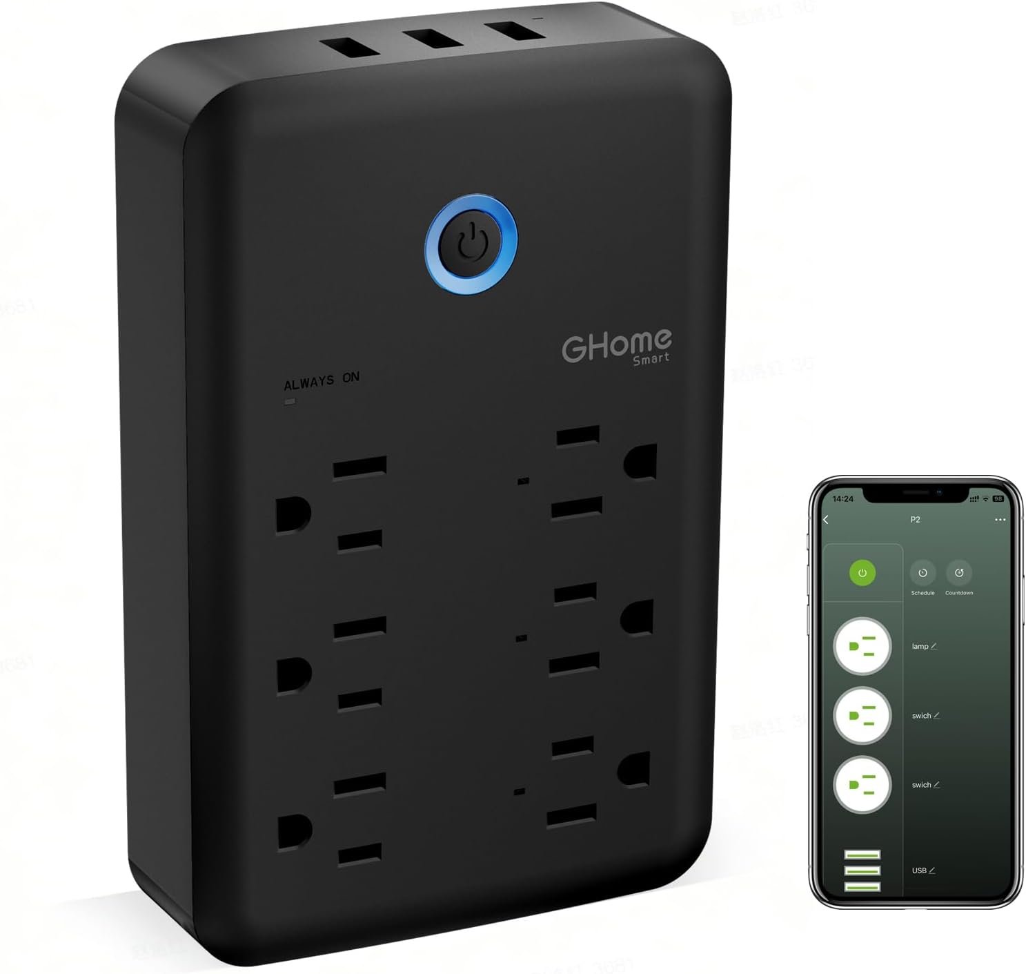 GHome Smart Power Strip, 1800W/15A High Power Devices Support Surge Protector Extension Cord, 9 in 1 Smart Plugs that Works with Alexa Google Home, 2.4 GHz WiFi Wall Outlet Extender, No Hub Needed