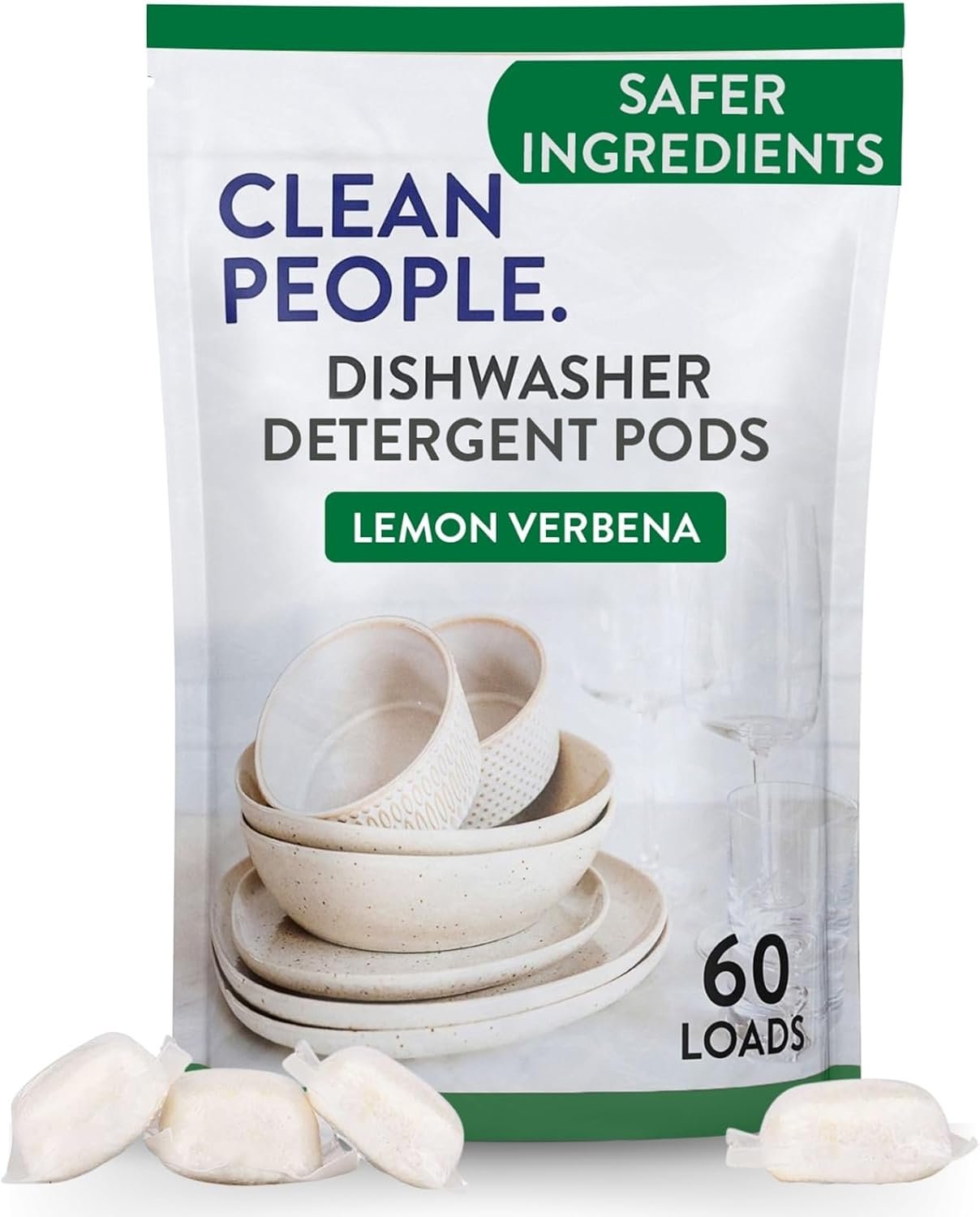 The Clean People Dishwasher Pods – Cuts Grease & Rinses Sparkling Clean – Residue-Free – Phosphate Free Dishwashing Pods (60 Count, Lemon Verbena)